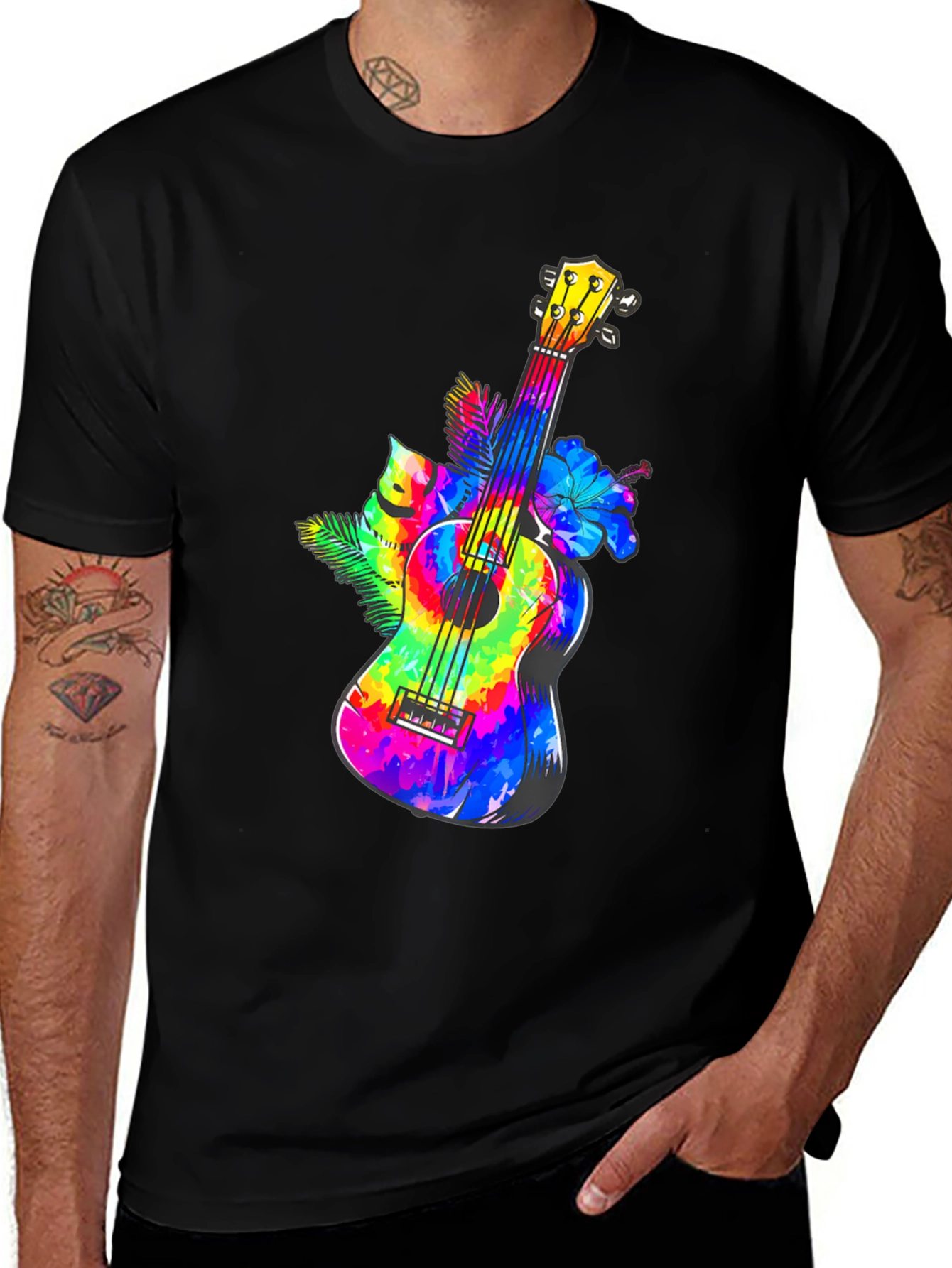 Variant 28 of Tie-Dye Ukulele Graphic Tee - Black T-Shirt