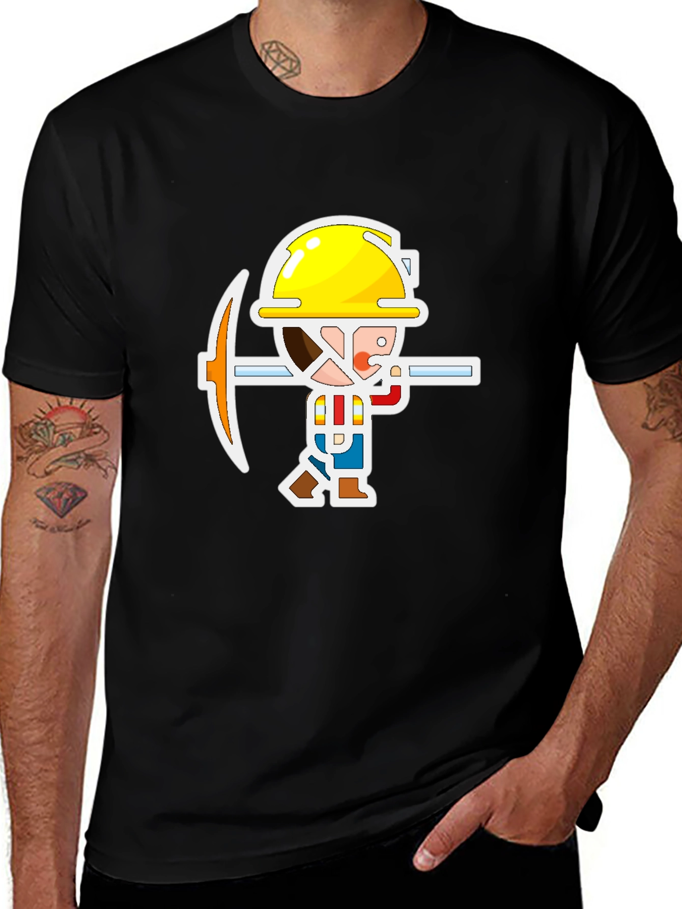 Variant 29 of Miner Cartoon Graphic Black T-Shirt