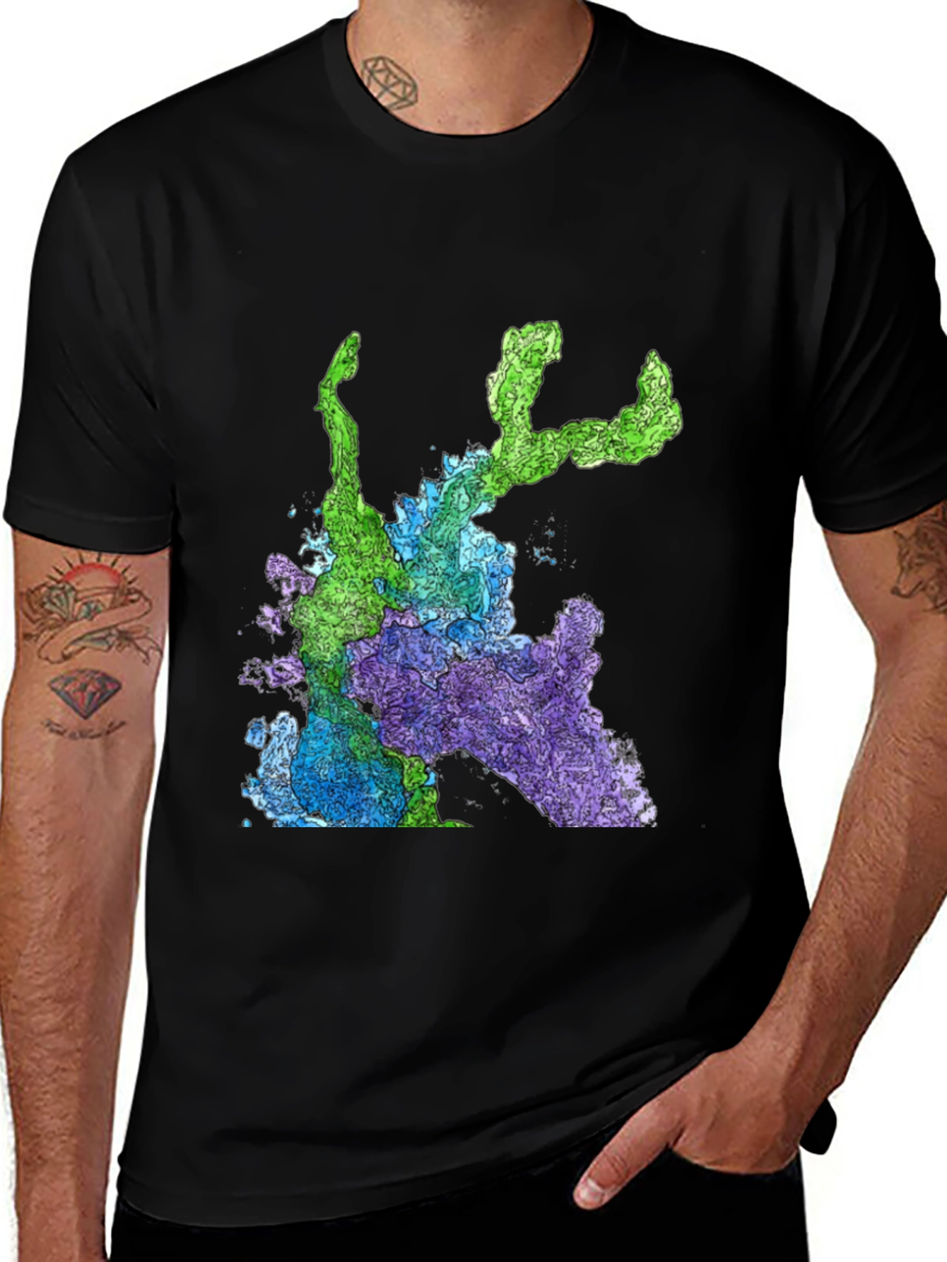 Variant 6 of Abstract Art Graphic Print T-Shirt - Men's Black Tee