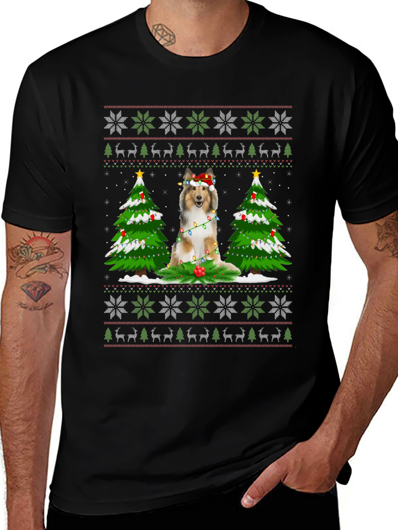 Variant 26 of Festive Dog Christmas Ugly Sweater T-Shirt