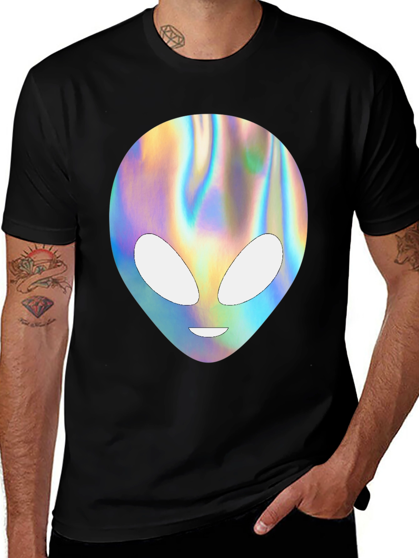 Variant 26 of Holographic Alien Head Black T-Shirt