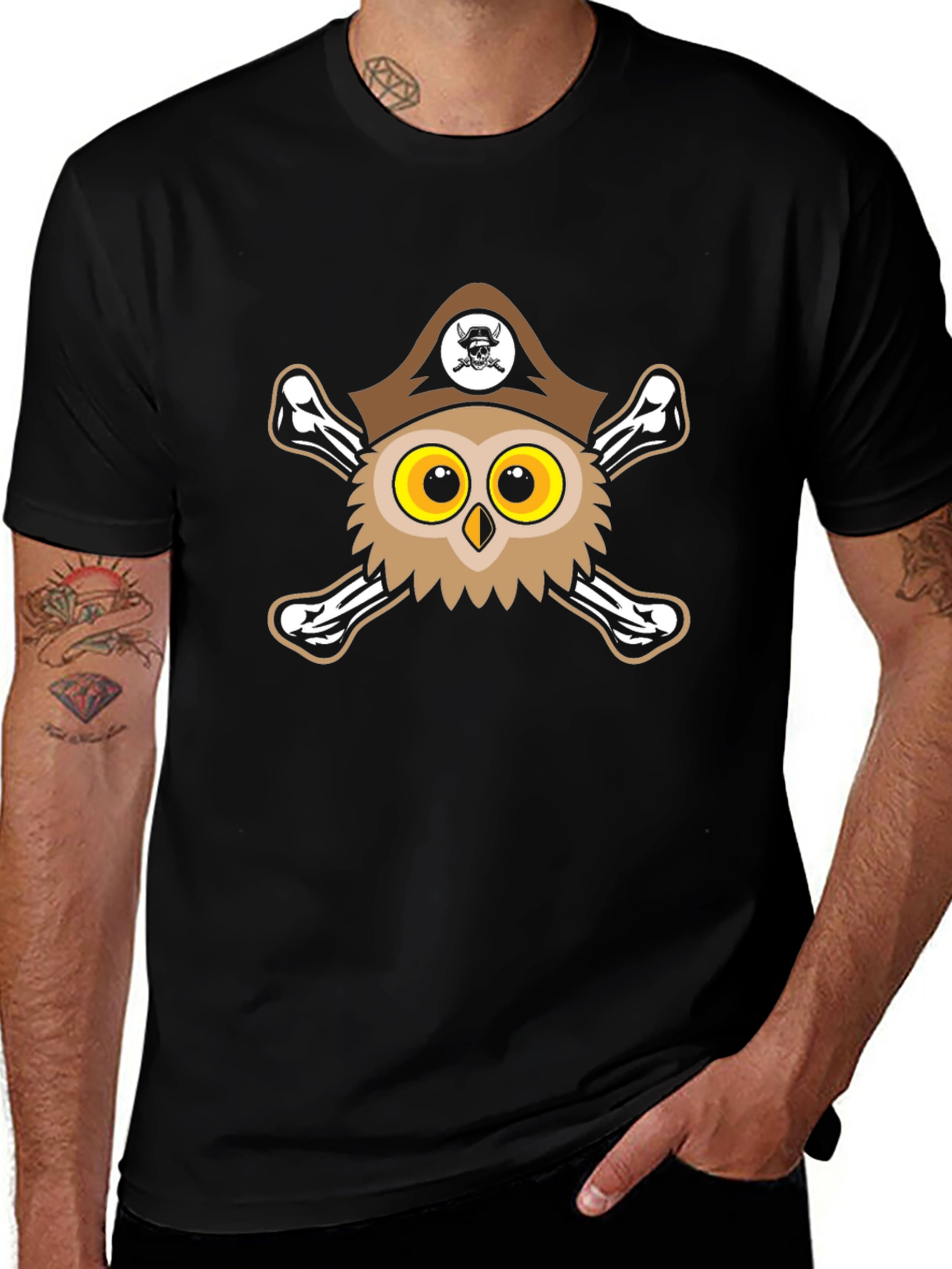 Variant 6 of Pirate Owl T-Shirt - Men's Black Tee