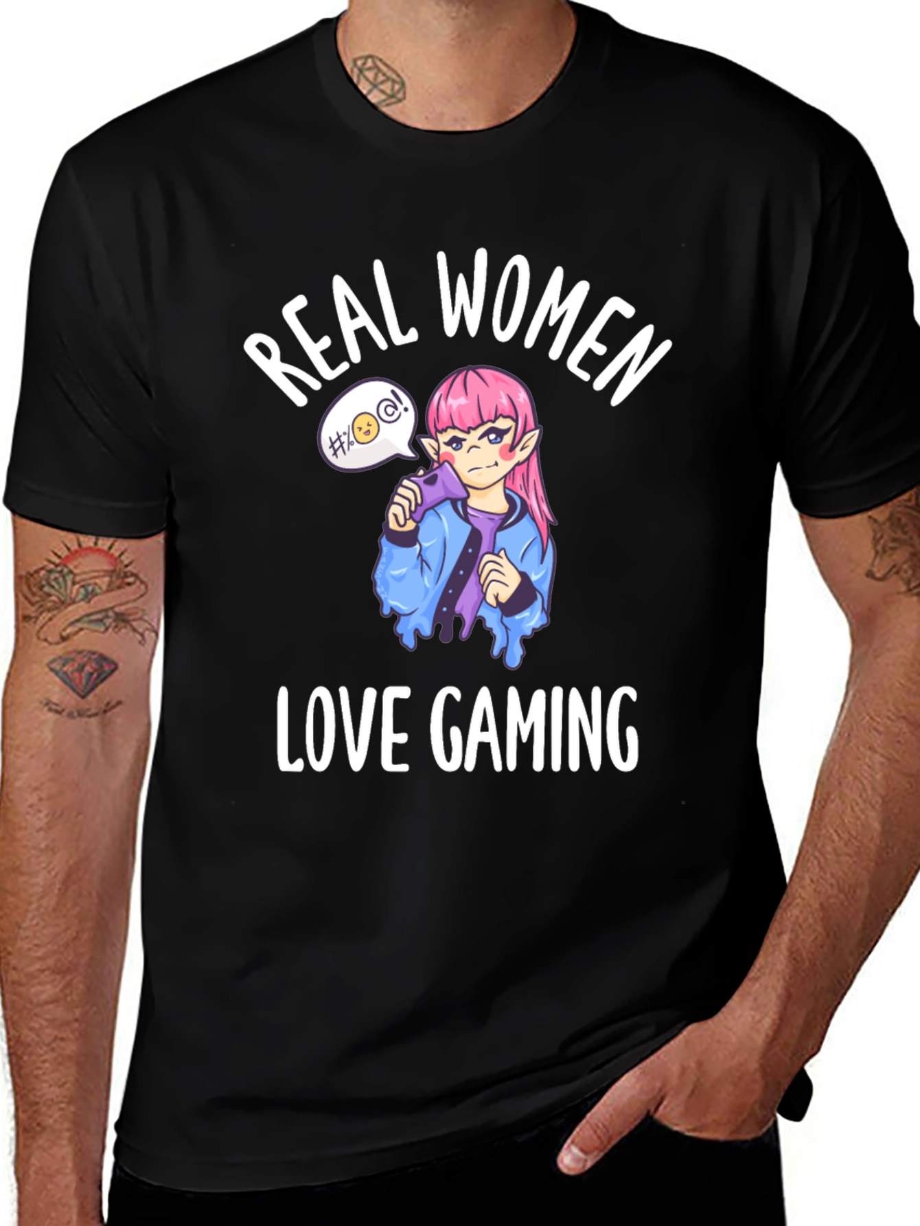 Variant 5 of Real Women Love Gaming Black Graphic Tee