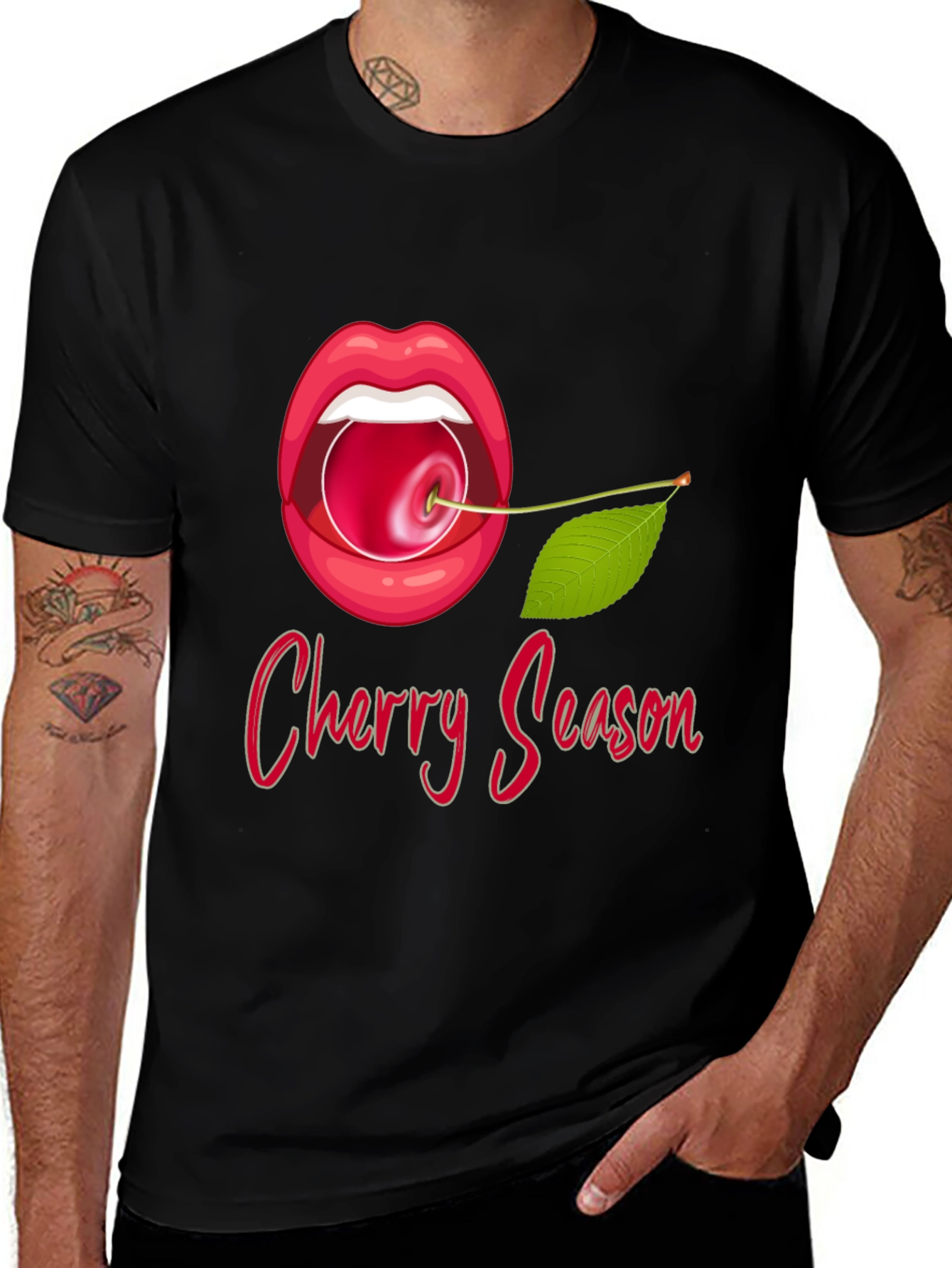 Variant 9 of Cherry Season Graphic Tee - Bold Lips & Fruit Design