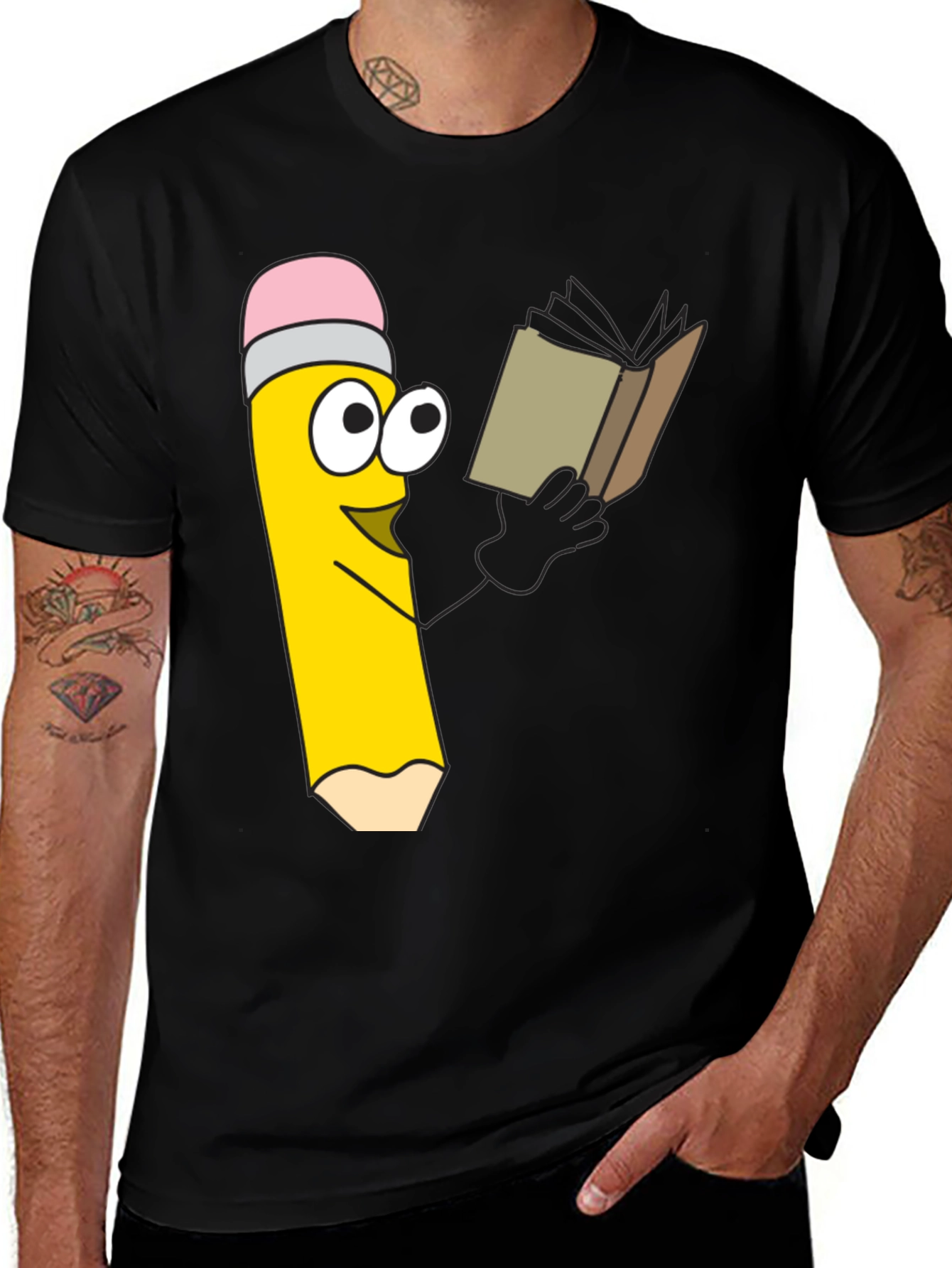 Variant 23 of Cartoon Pencil Reading Book Graphic Tee