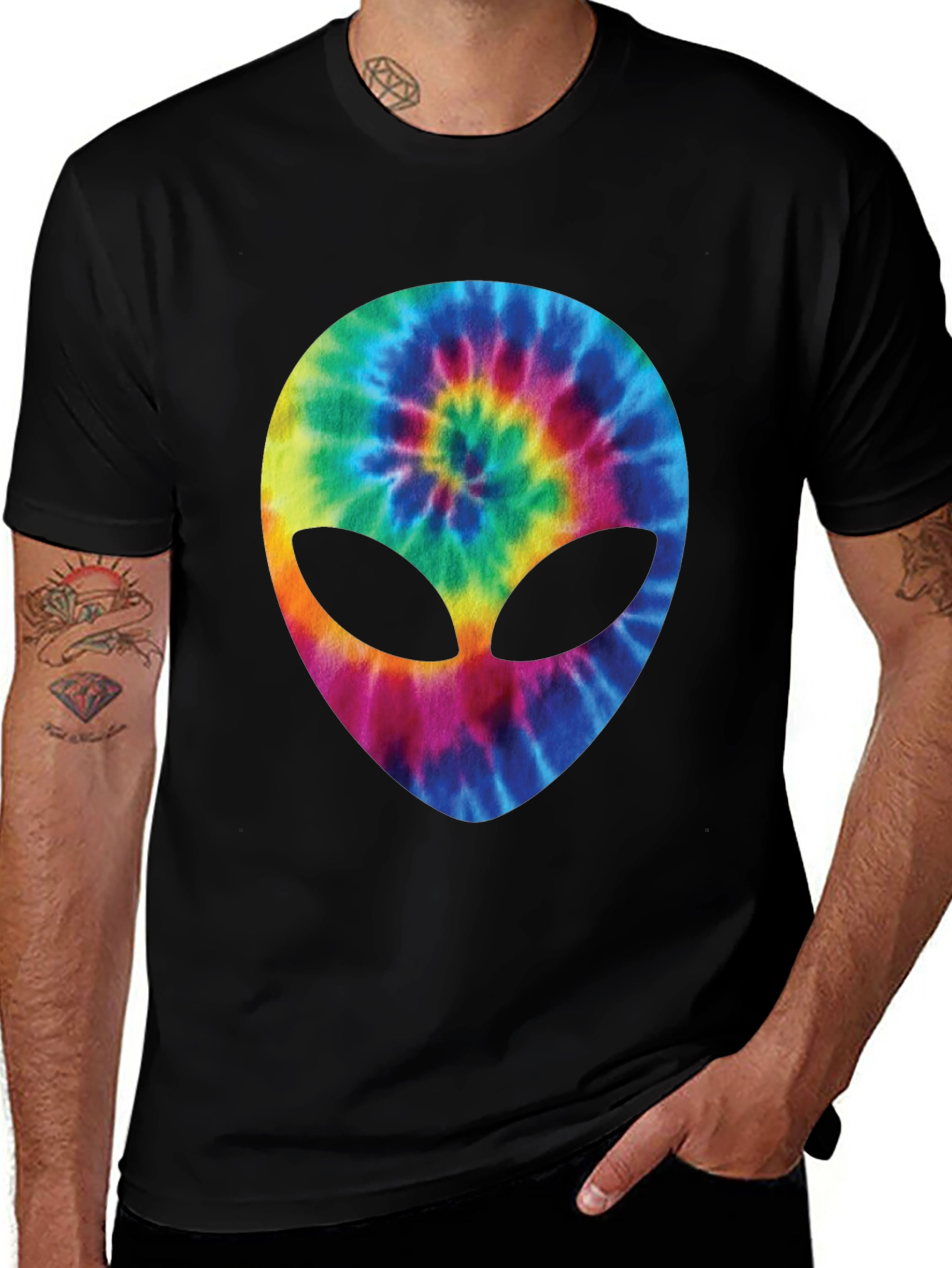 Variant 13 of Tie Dye Alien Head Black T-Shirt