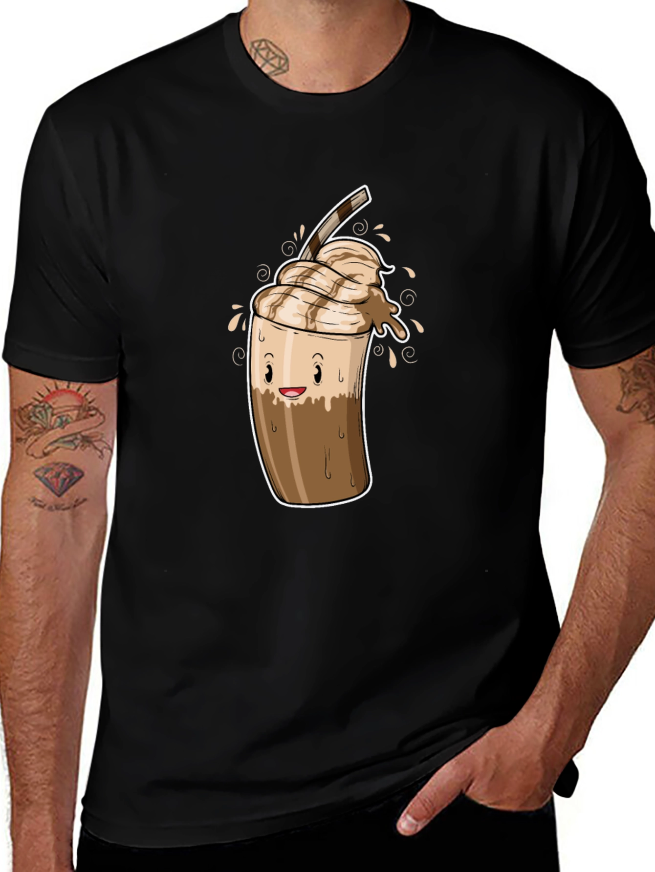Variant 26 of Cool Coffee Cartoon Graphic Black T-Shirt