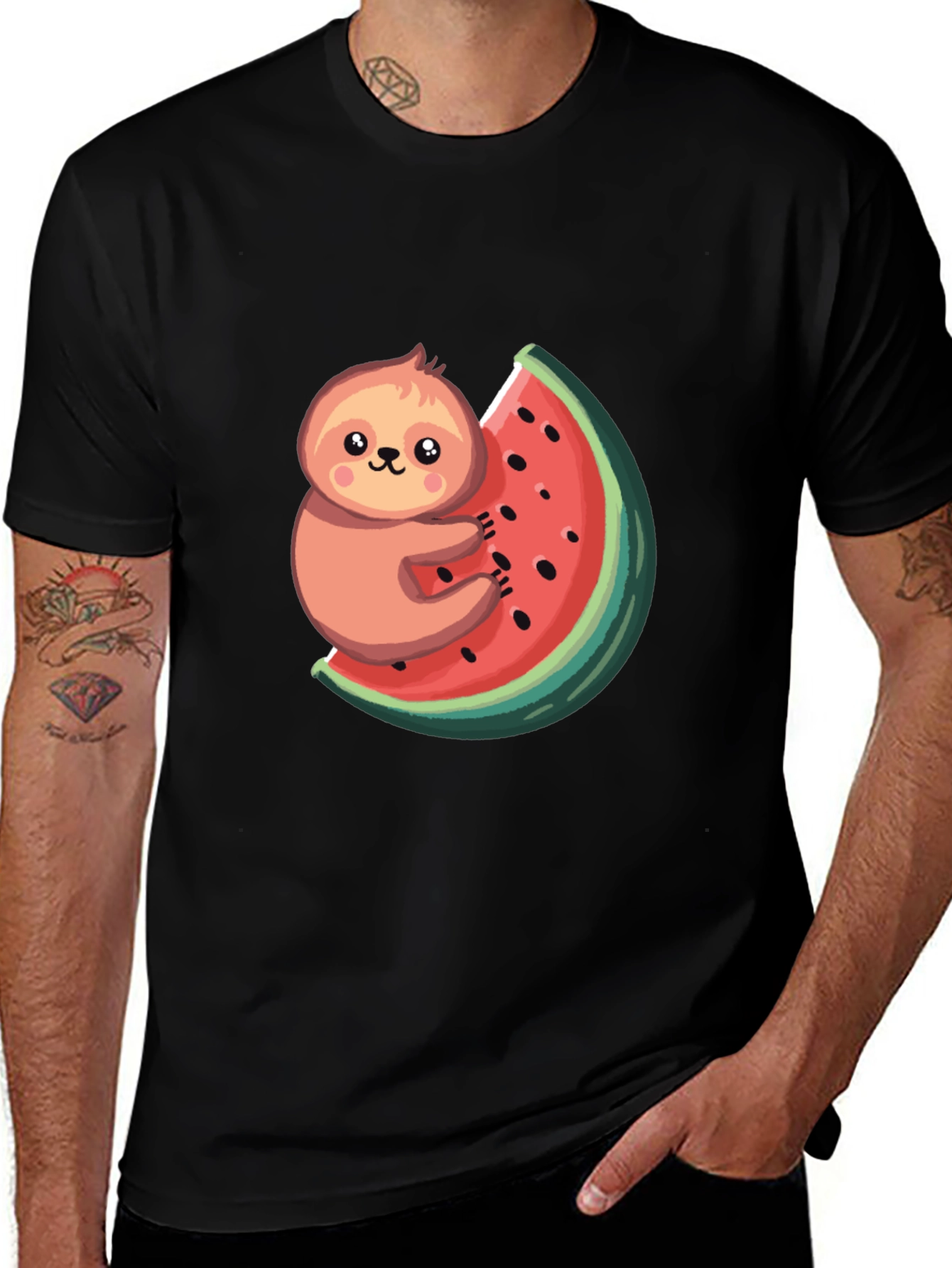 Variant 24 of Sloth Hugging Watermelon Graphic T-Shirt