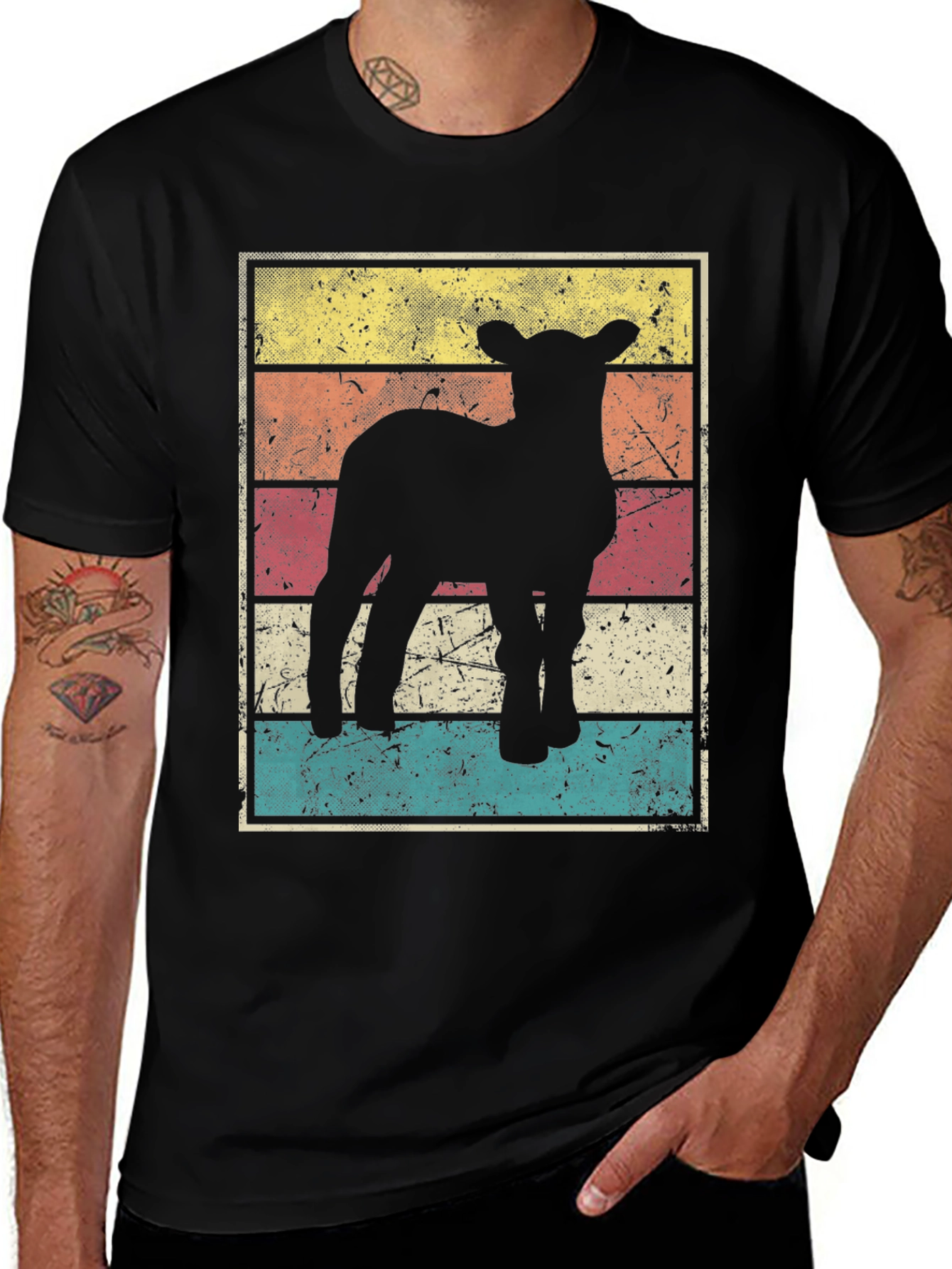 Variant 17 of Retro Lamb Graphic Tee - Vintage Style Comfort