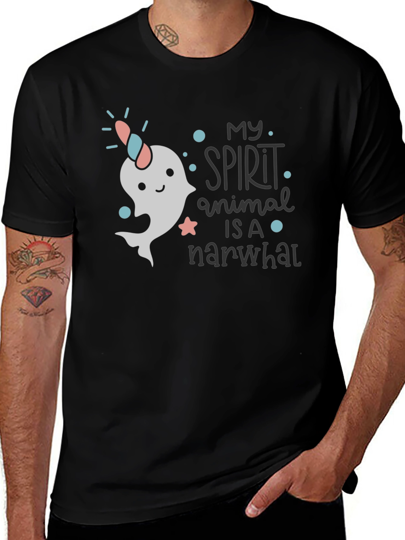Variant 29 of Narwhal Spirit Animal T-Shirt - Black Cotton Tee