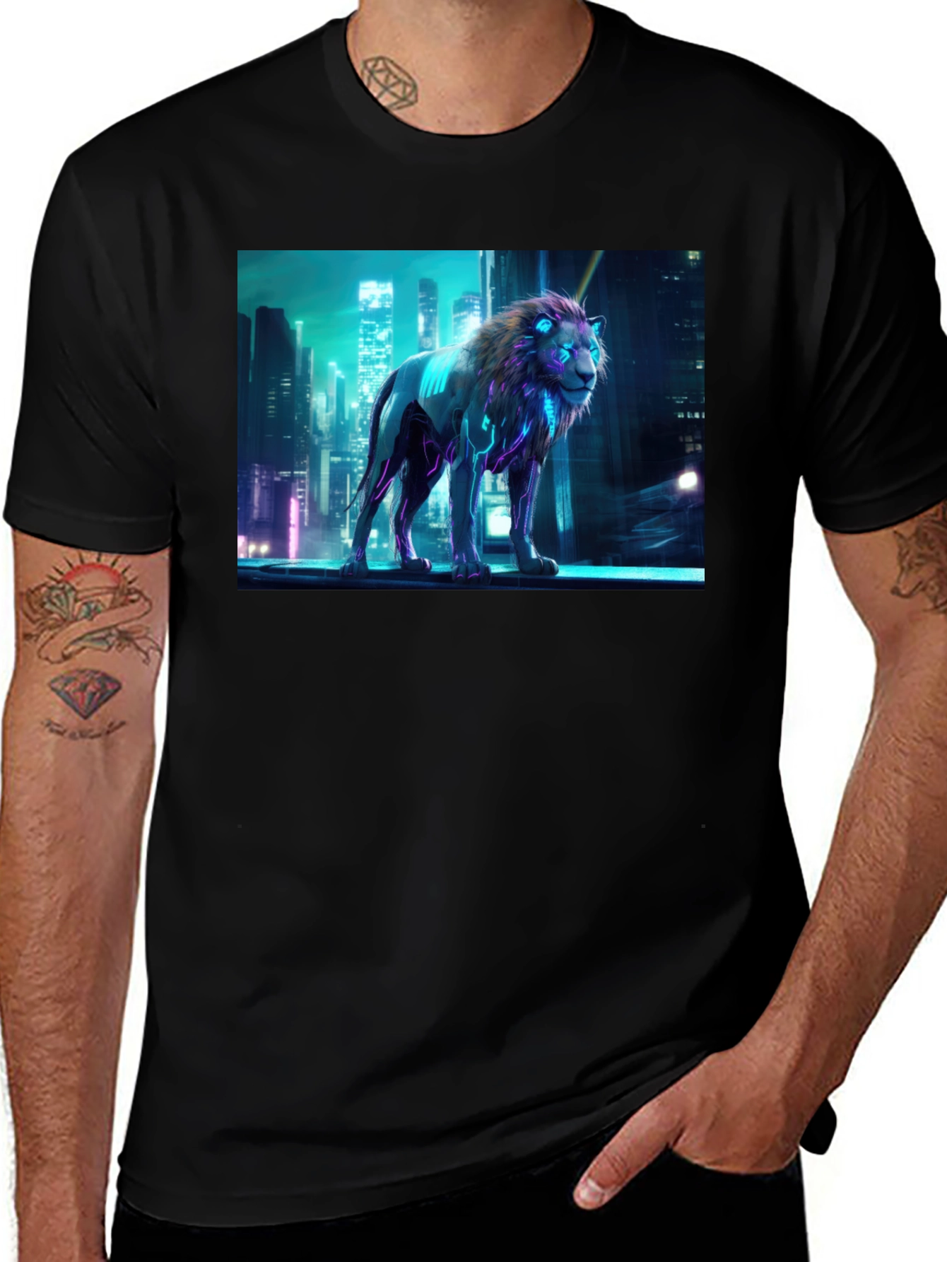 Variant 8 of Cyberpunk Lion Graphic Tee - Futuristic Urban Style