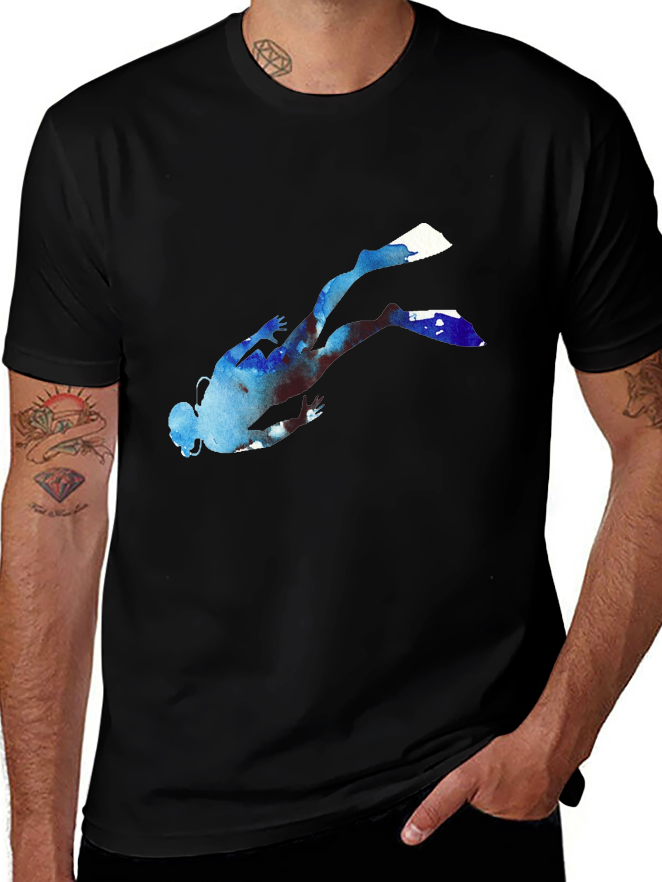 Variant 23 of Scuba Diver Graphic T-Shirt - Black Casual Tee