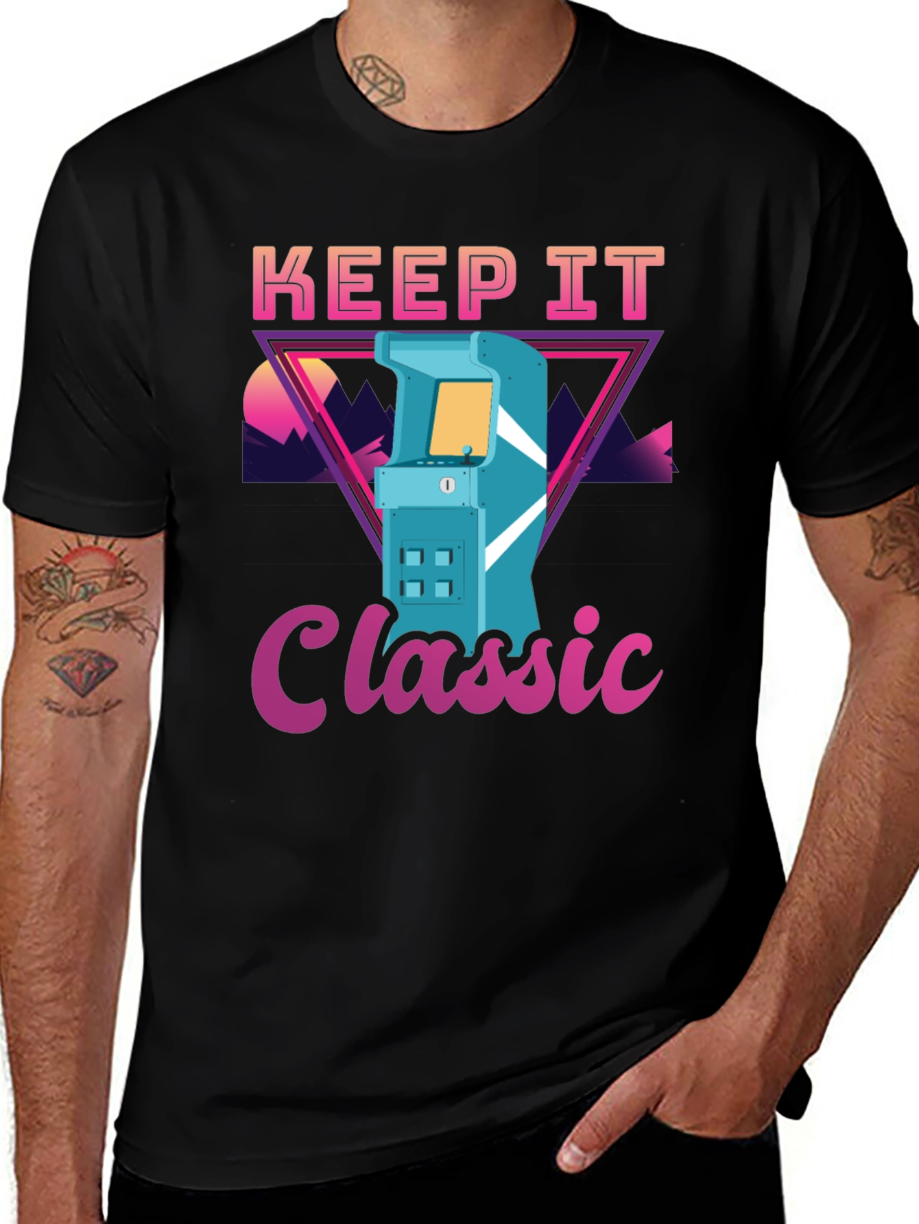 Black Keep It Classic Retro Arcade Game T-Shirt main image