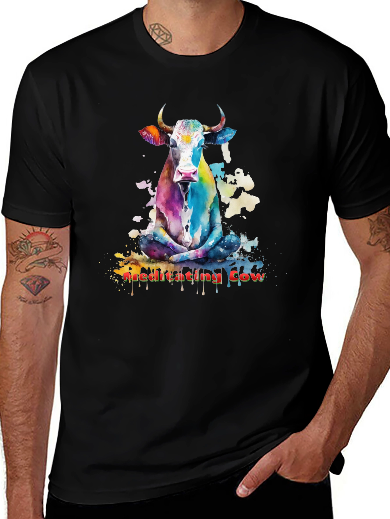Variant 6 of Meditating Cow Graphic T-Shirt - Unique Watercolor Design