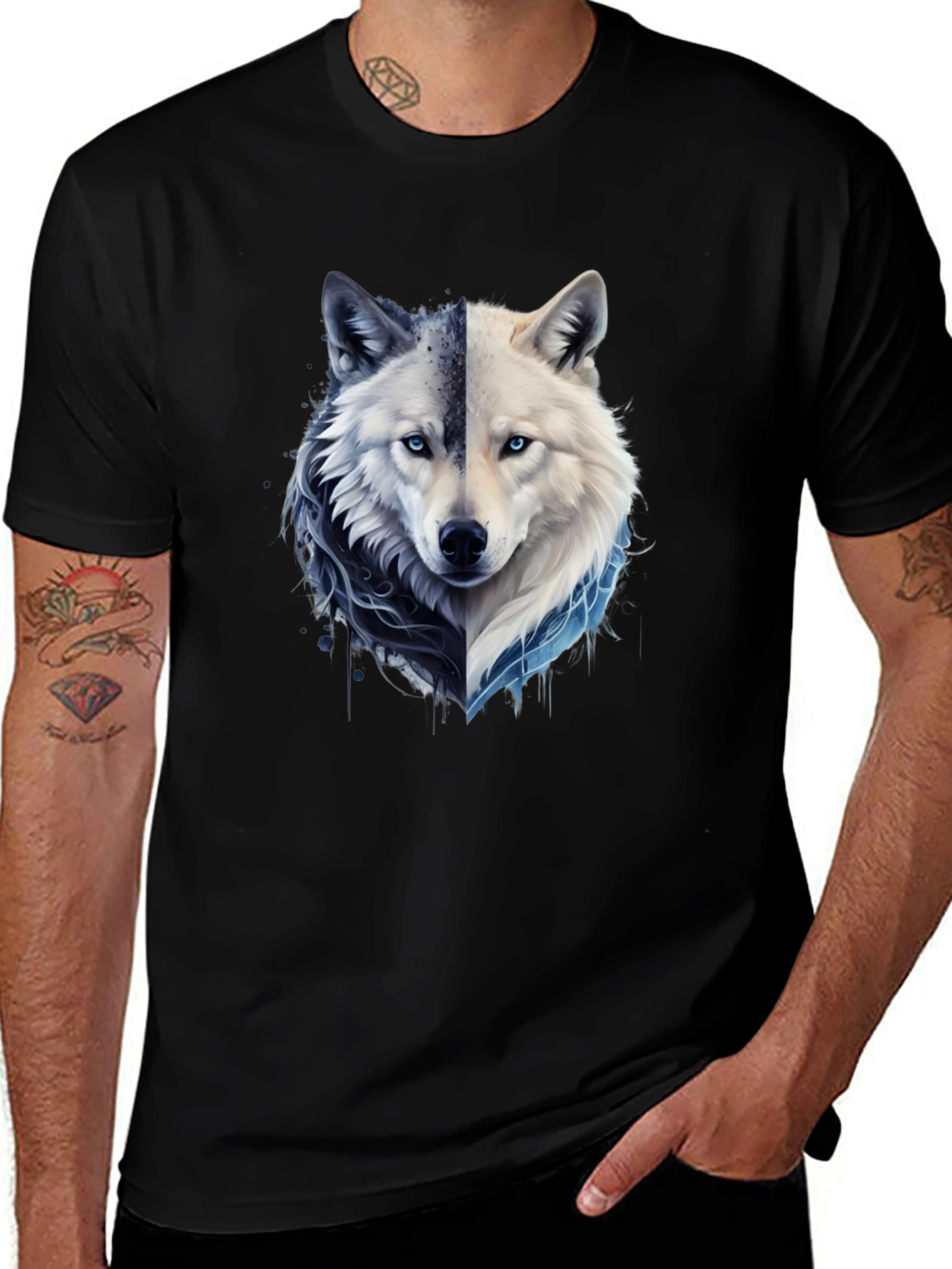 Variant 16 of Wolf Duality Graphic Tee - Black