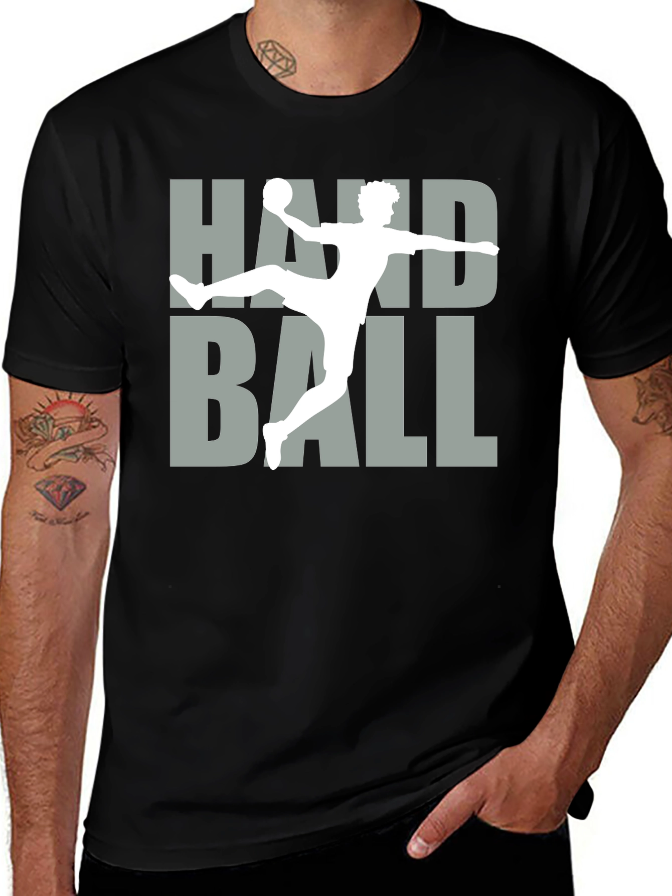 Variant 23 of Handball Graphic T-Shirt, Black, Sporty, Casual
