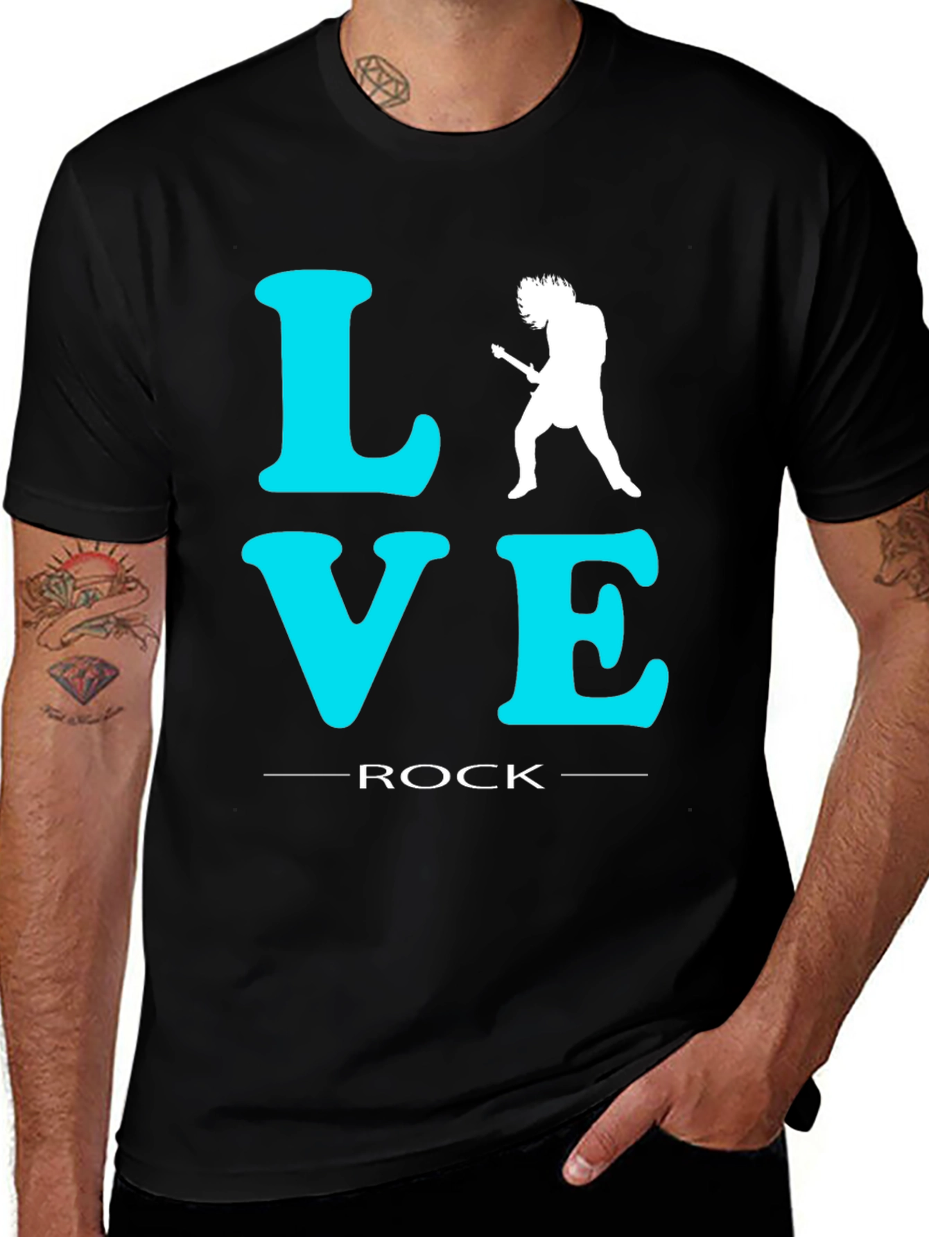 Variant 15 of Love Rock Guitar T-Shirt - Black Crew Neck Tee