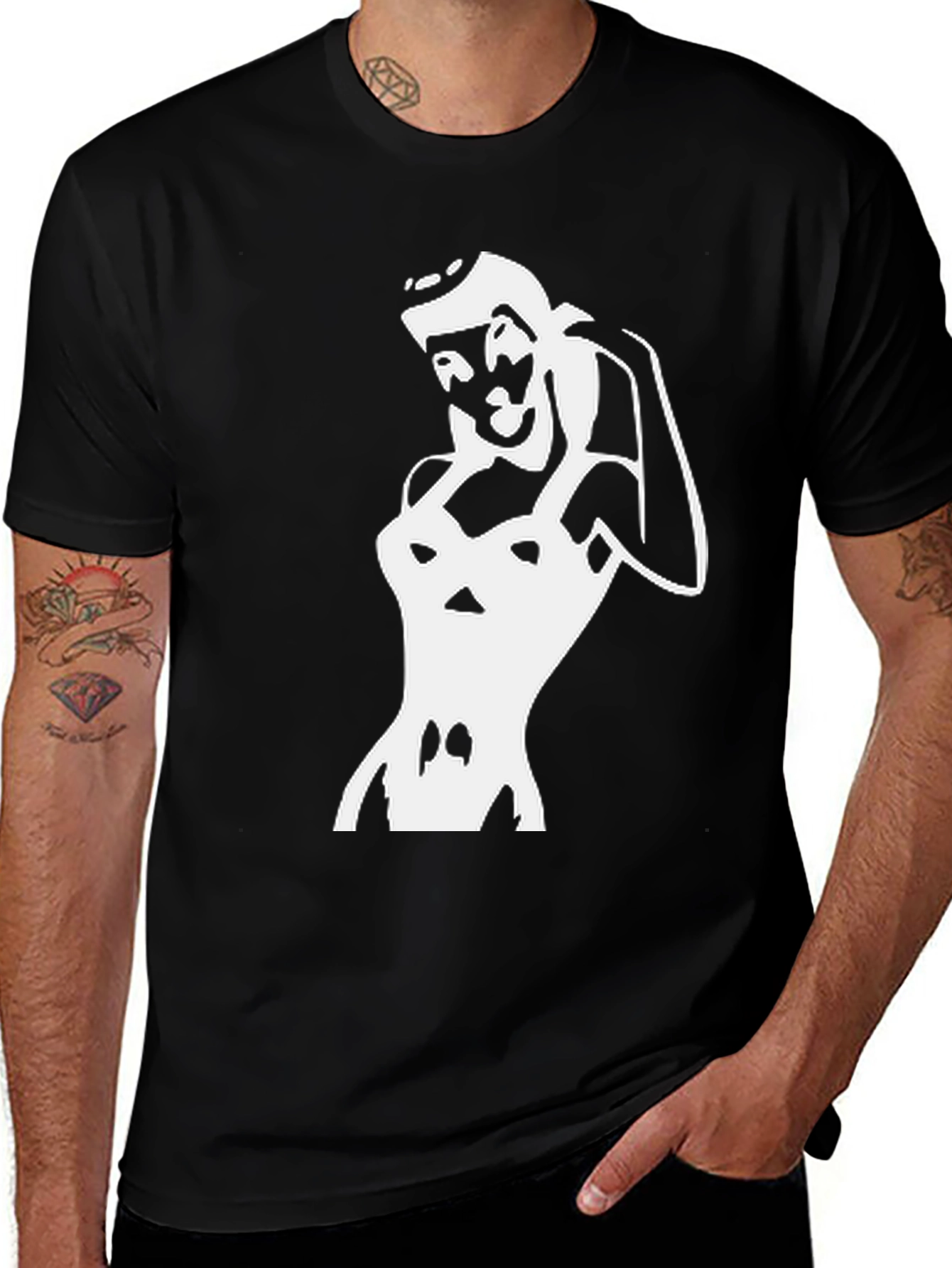 Variant 2 of Retro Pin-Up Girl Graphic Black T-Shirt