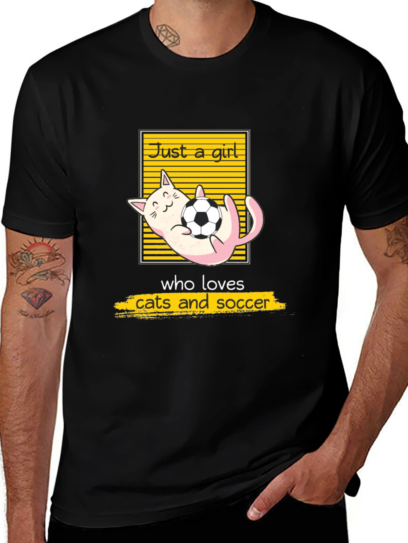 Black Just a Girl Who Loves Cats and Soccer T-Shirt main image
