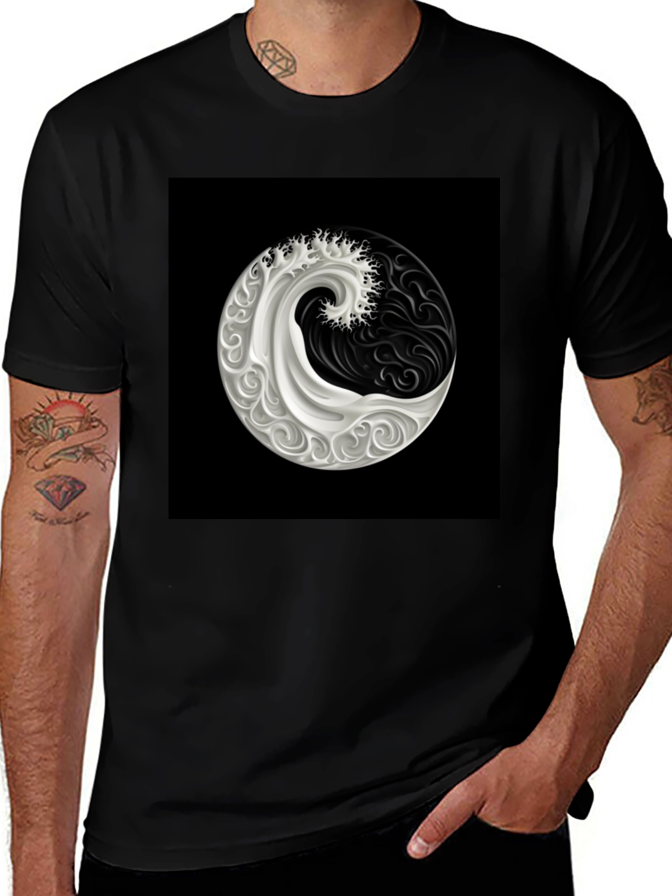 Variant 26 of Yin Yang Wave T-Shirt - Black Graphic Tee