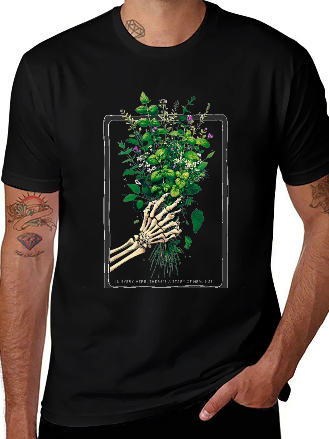 Variant 6 of Botanical Skeleton Hand T-Shirt