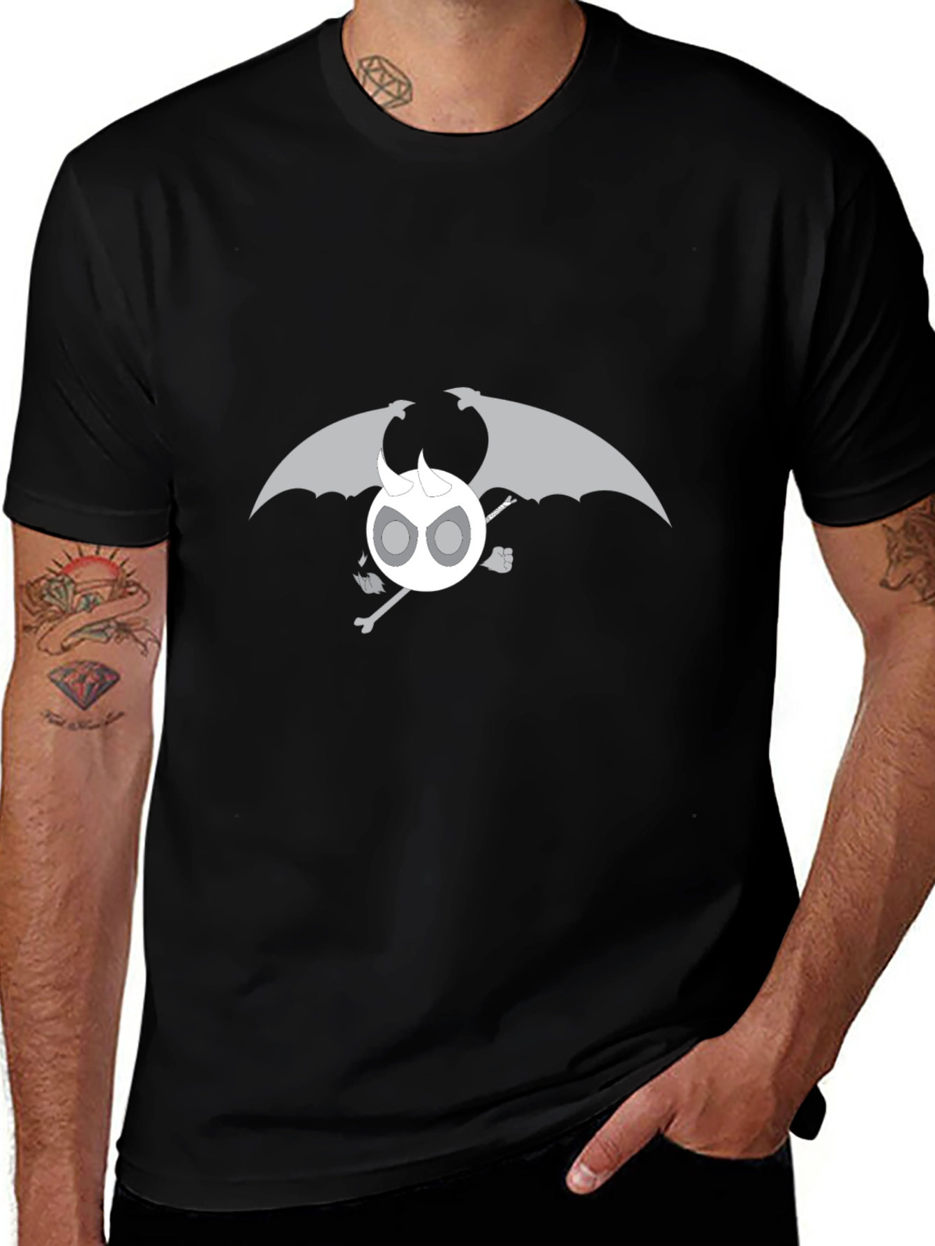 Variant 9 of Men's Black T-Shirt with Cartoon Grim Reaper Design
