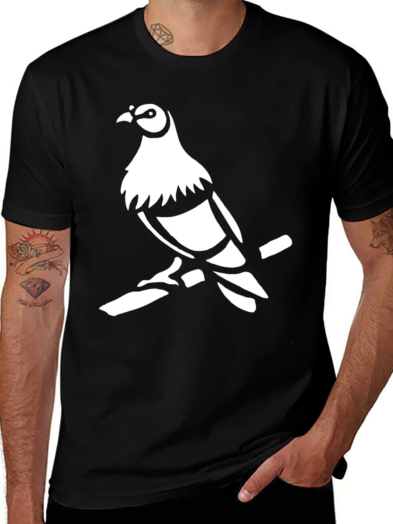 Variant 21 of Pigeon Graphic Tee - Men's Black T-Shirt