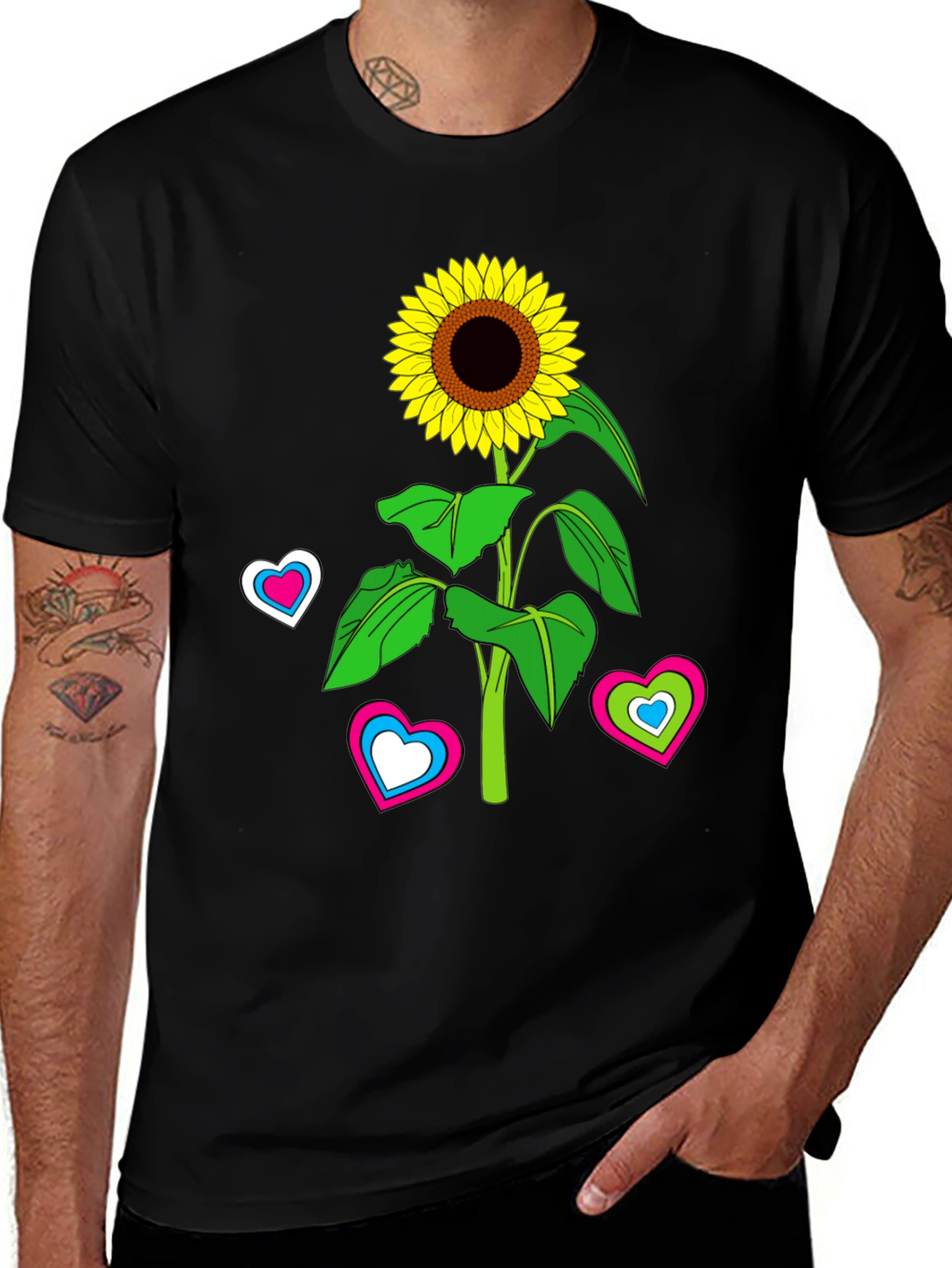 Variant 29 of Sunflower Heart Graphic Tee - Black Cotton Blend T-Shirt