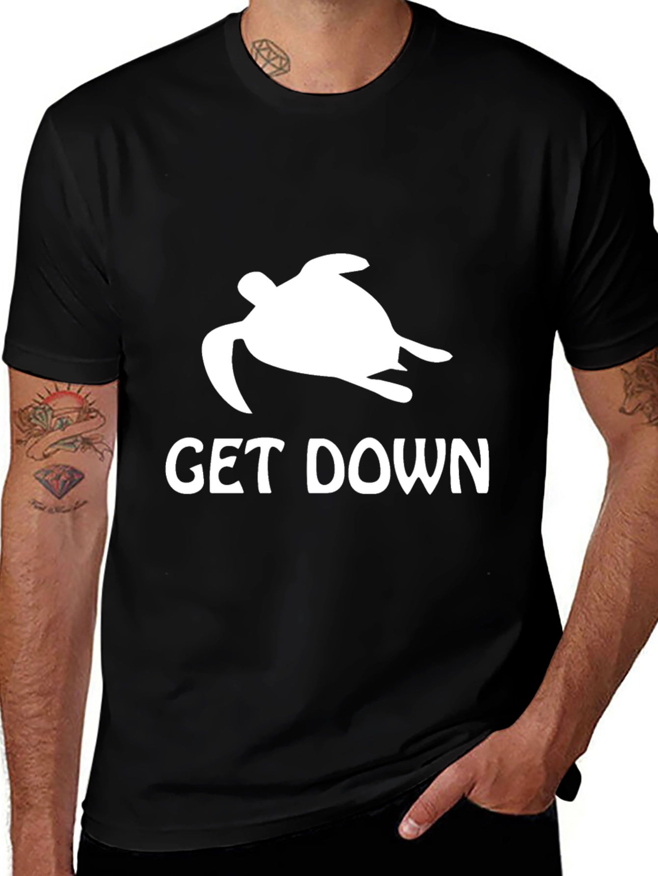 Variant 24 of Get Down Turtle Graphic Tee - Black Cotton T-Shirt