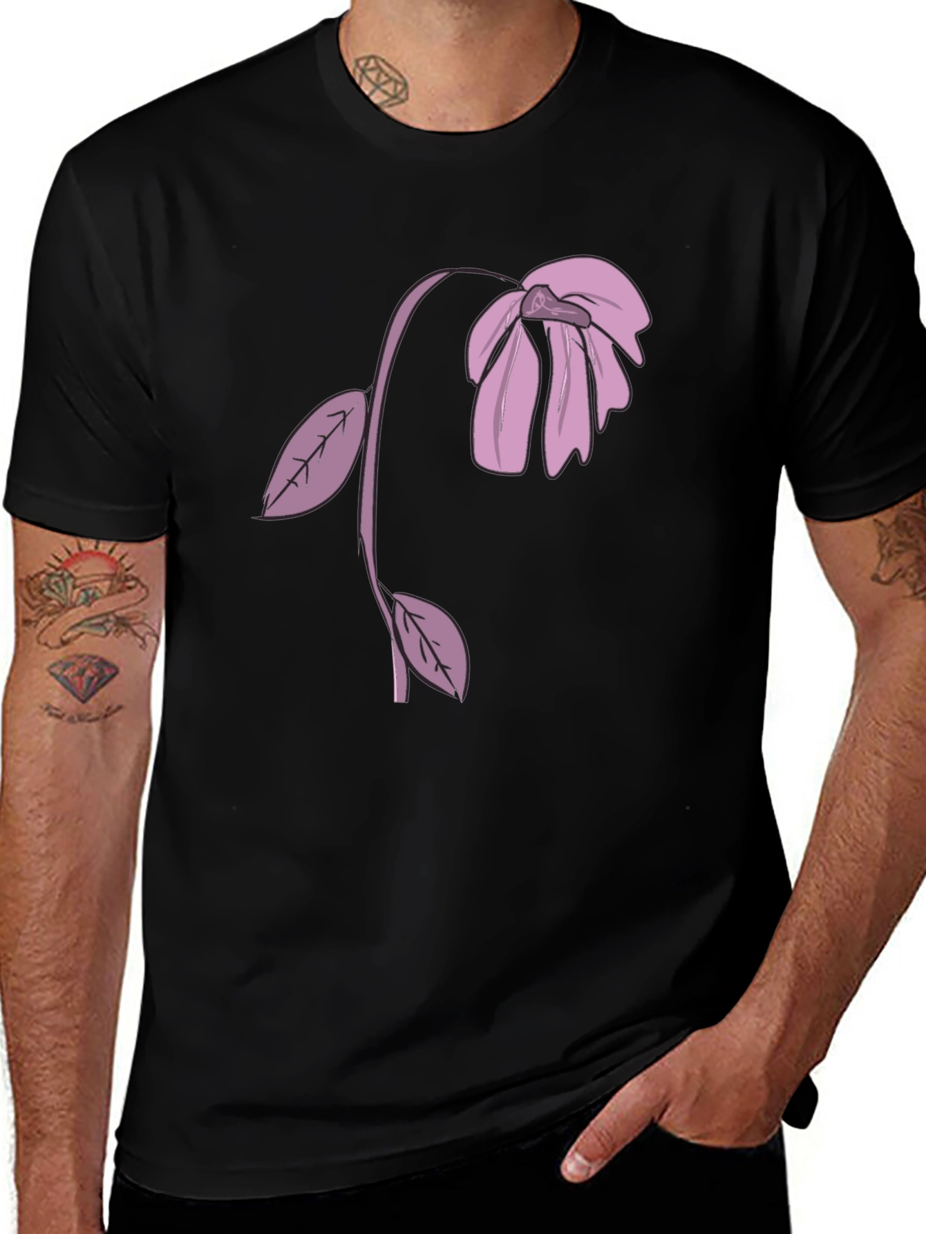 Variant 22 of Wilted Flower Graphic Tee - Black Cotton Comfort