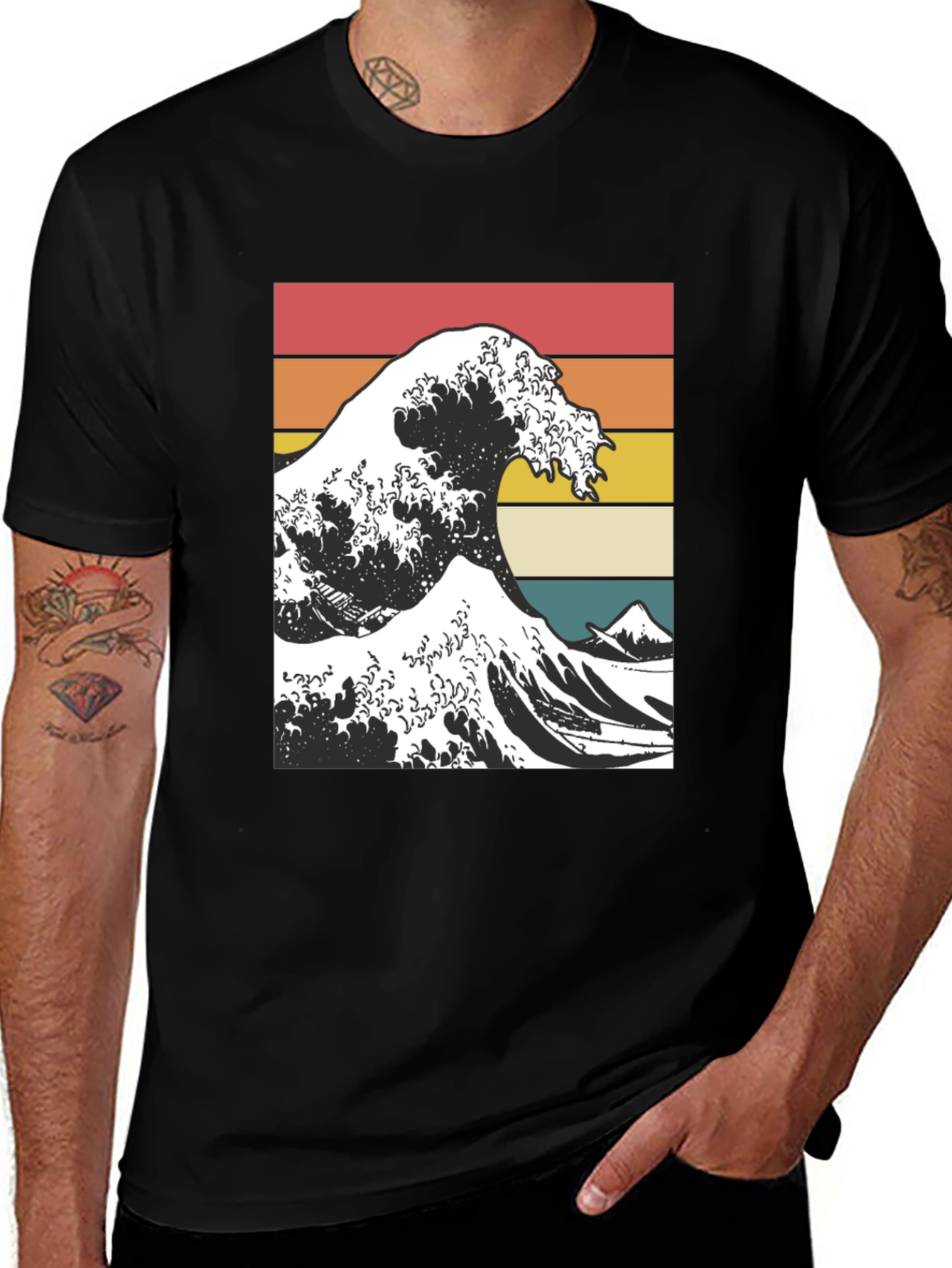Black Vintage Wave T-Shirt - Retro Style main image