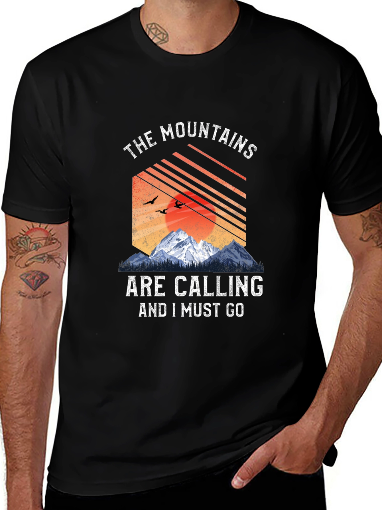 Variant 23 of Mountains Are Calling Black Graphic Tee