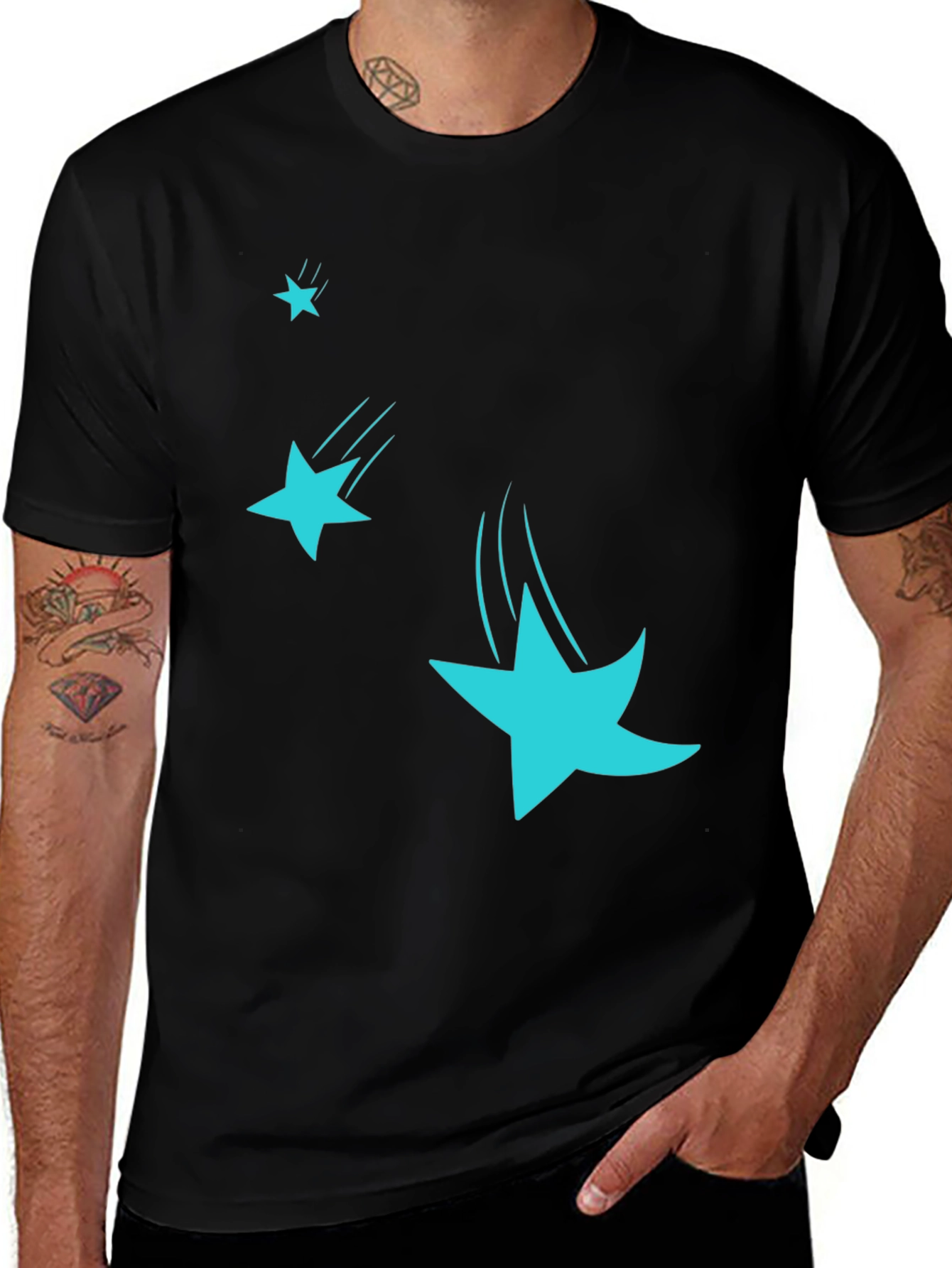 Black Men's Black T-Shirt with Falling Stars Design main image