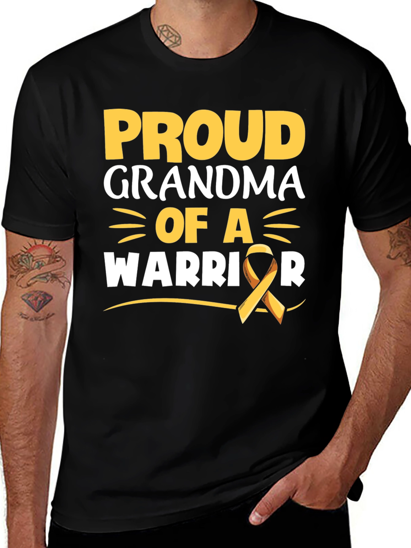 Variant 19 of Proud Grandma of a Warrior T-Shirt - Gold Ribbon