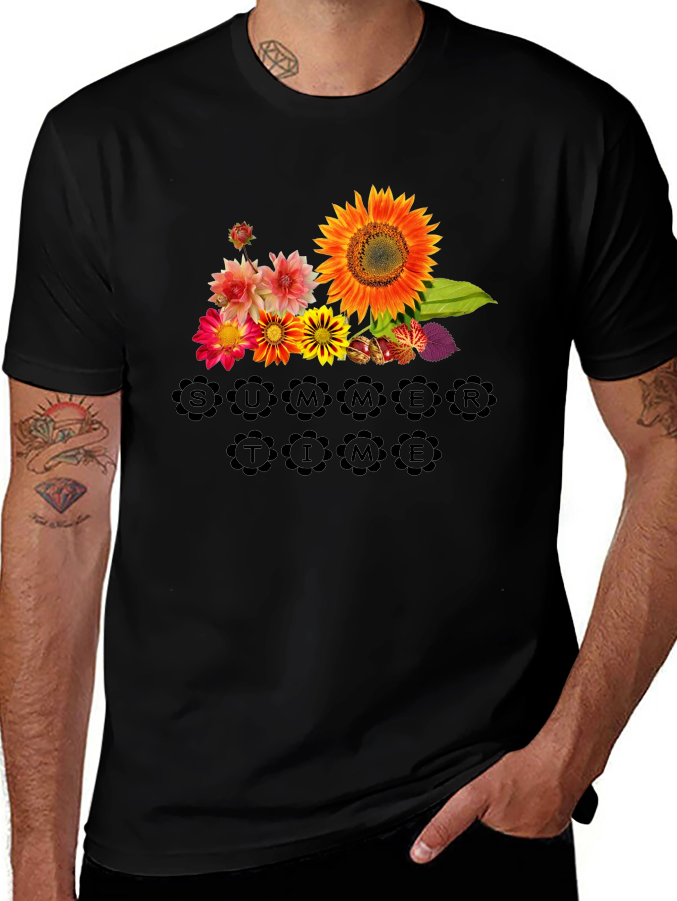 Floral Summertime Graphic Black T-Shirt