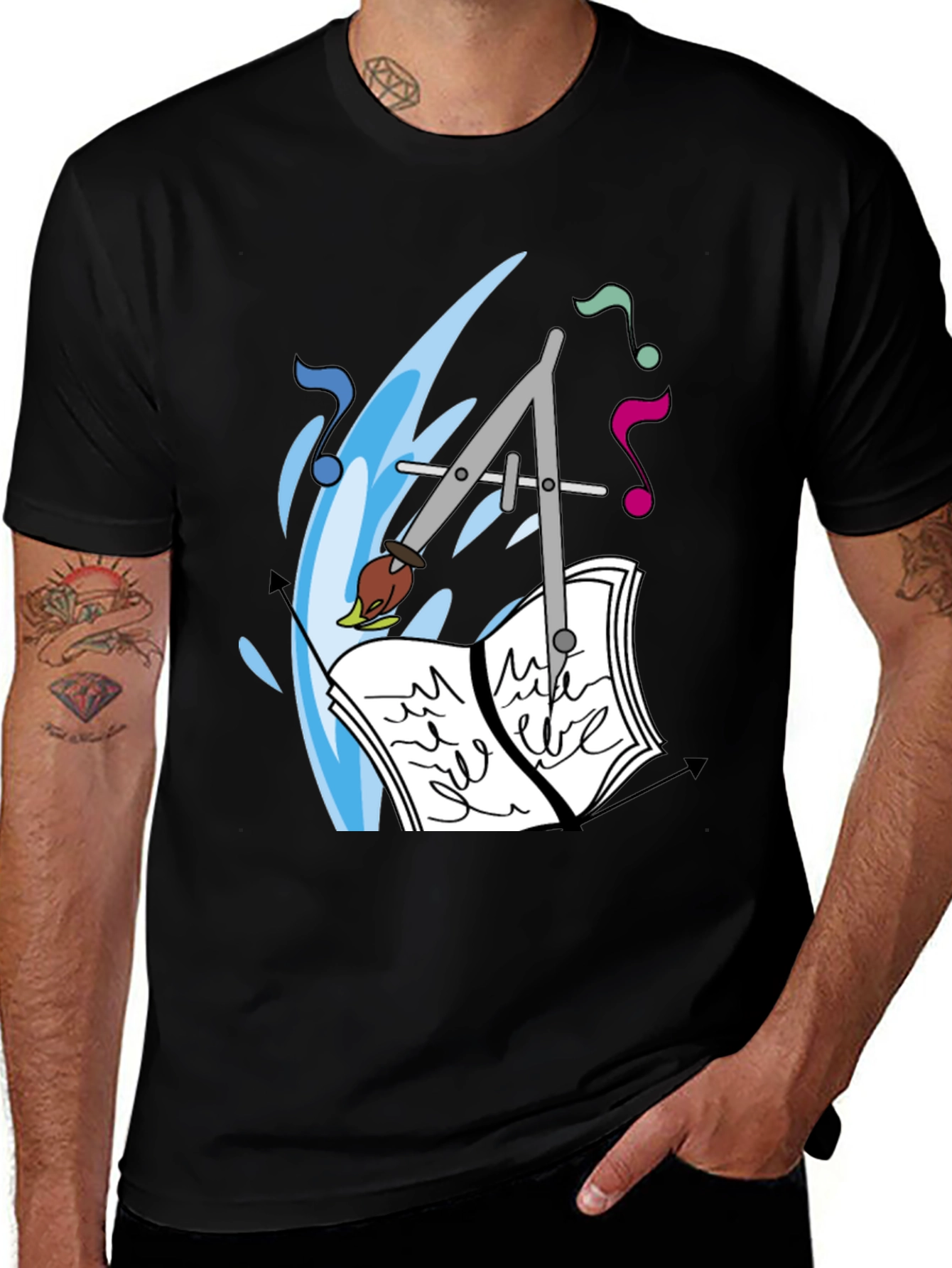 Variant 15 of Artistic Tee: Compass, Brush, & Musical Notes