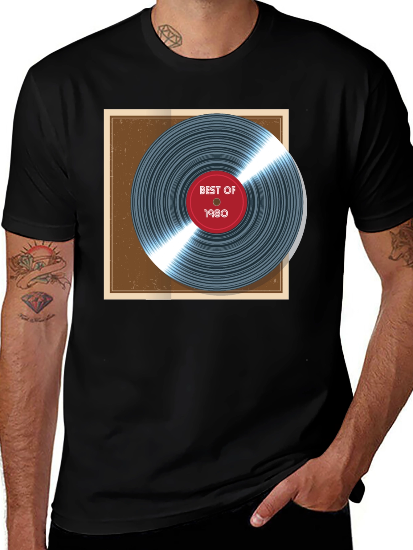 Variant 26 of Retro Best of 1980 Vinyl Record Graphic T-Shirt