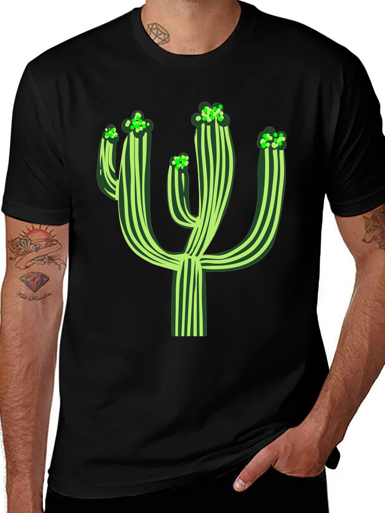 Variant 12 of Cactus Graphic Tee - Novelty Black T-Shirt