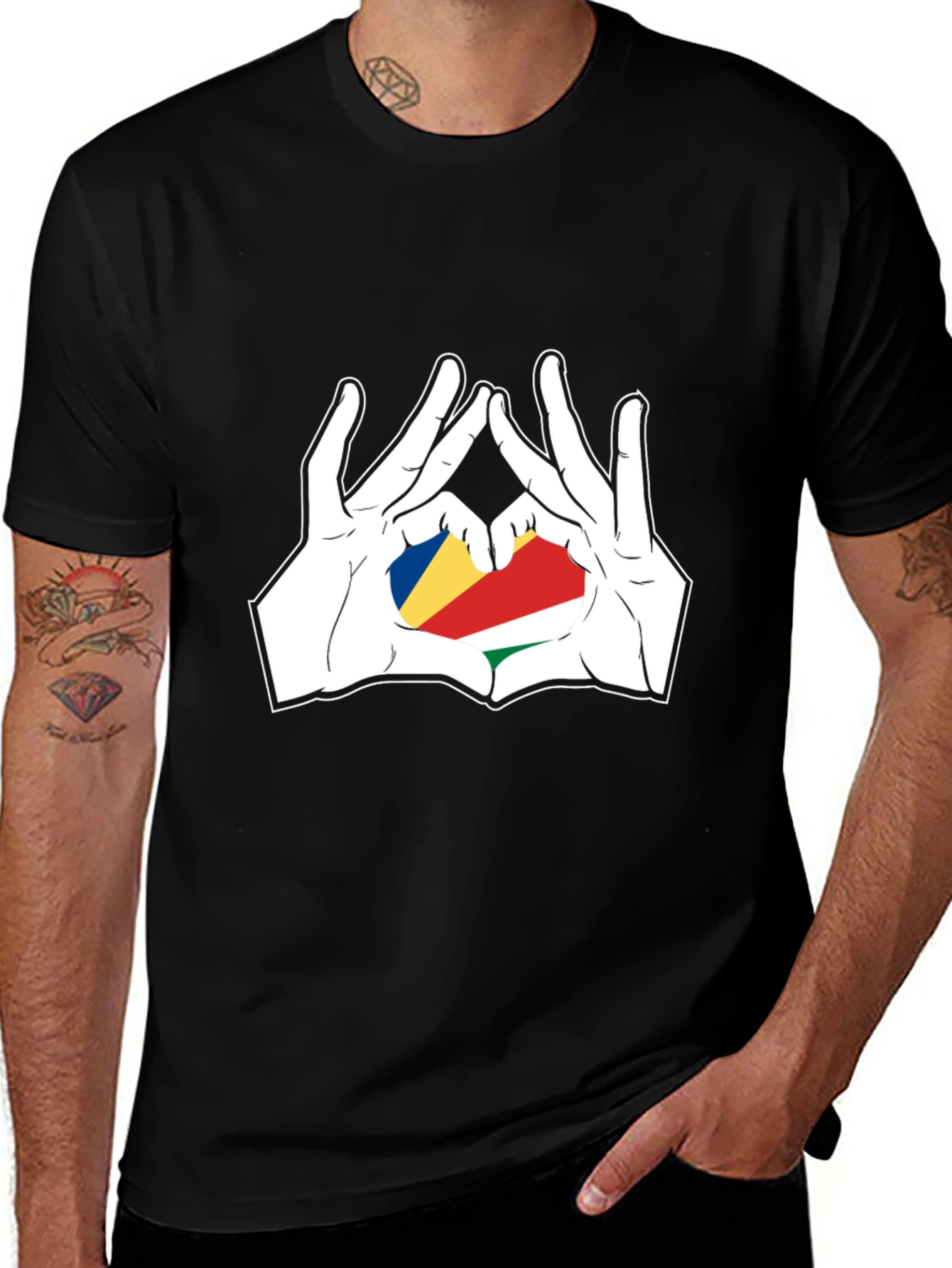 Variant 23 of Seychelles Flag Heart Hands T-Shirt
