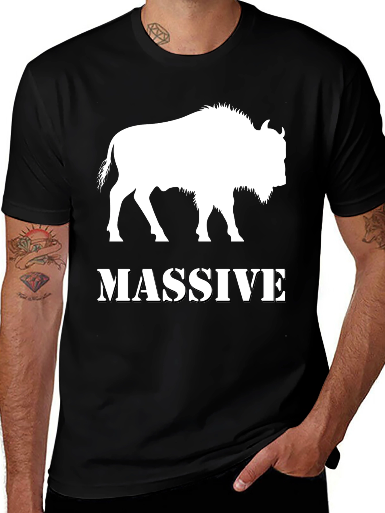 Variant 11 of Massive Bison Graphic Tee - Black Cotton T-Shirt