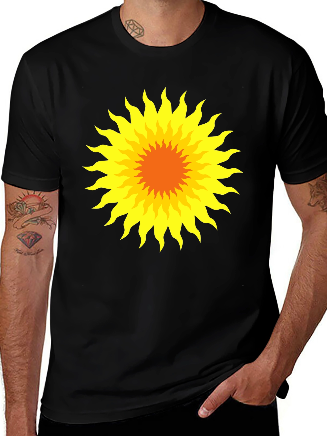 Variant 25 of Radiant Sunburst Graphic Tee - Black Cotton T-Shirt