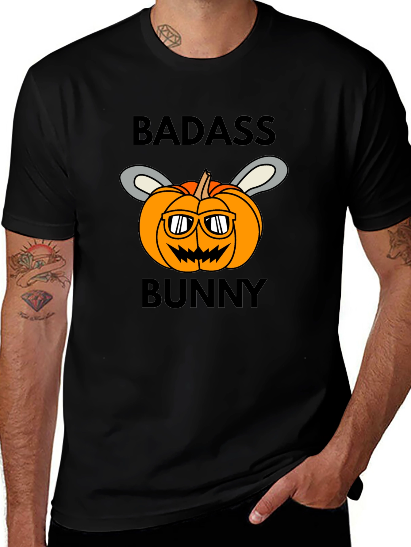 Badass Bunny Halloween Pumpkin T-Shirt
