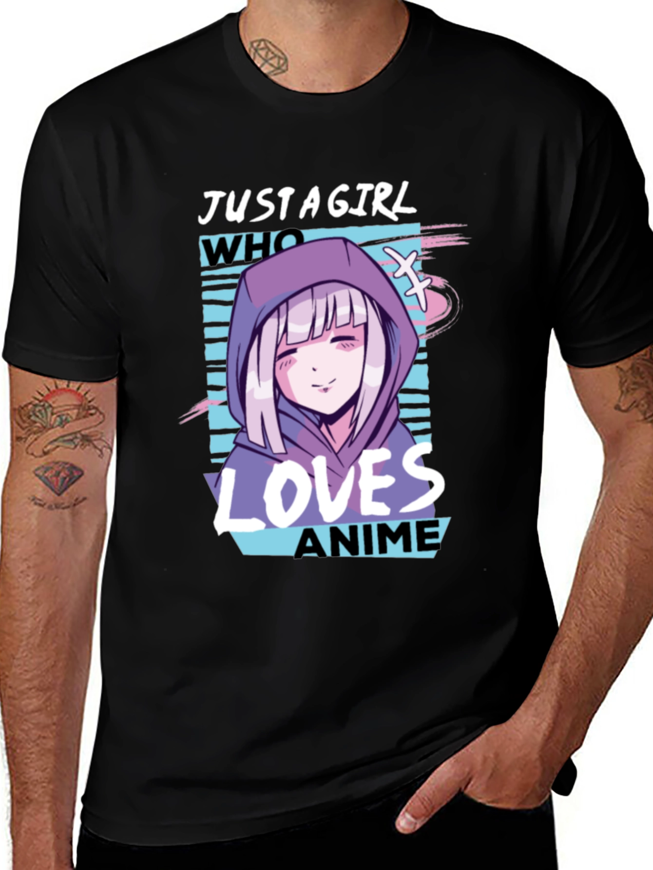 Black Anime Girl Graphic Tee - Just a Girl Who Loves Anime main image