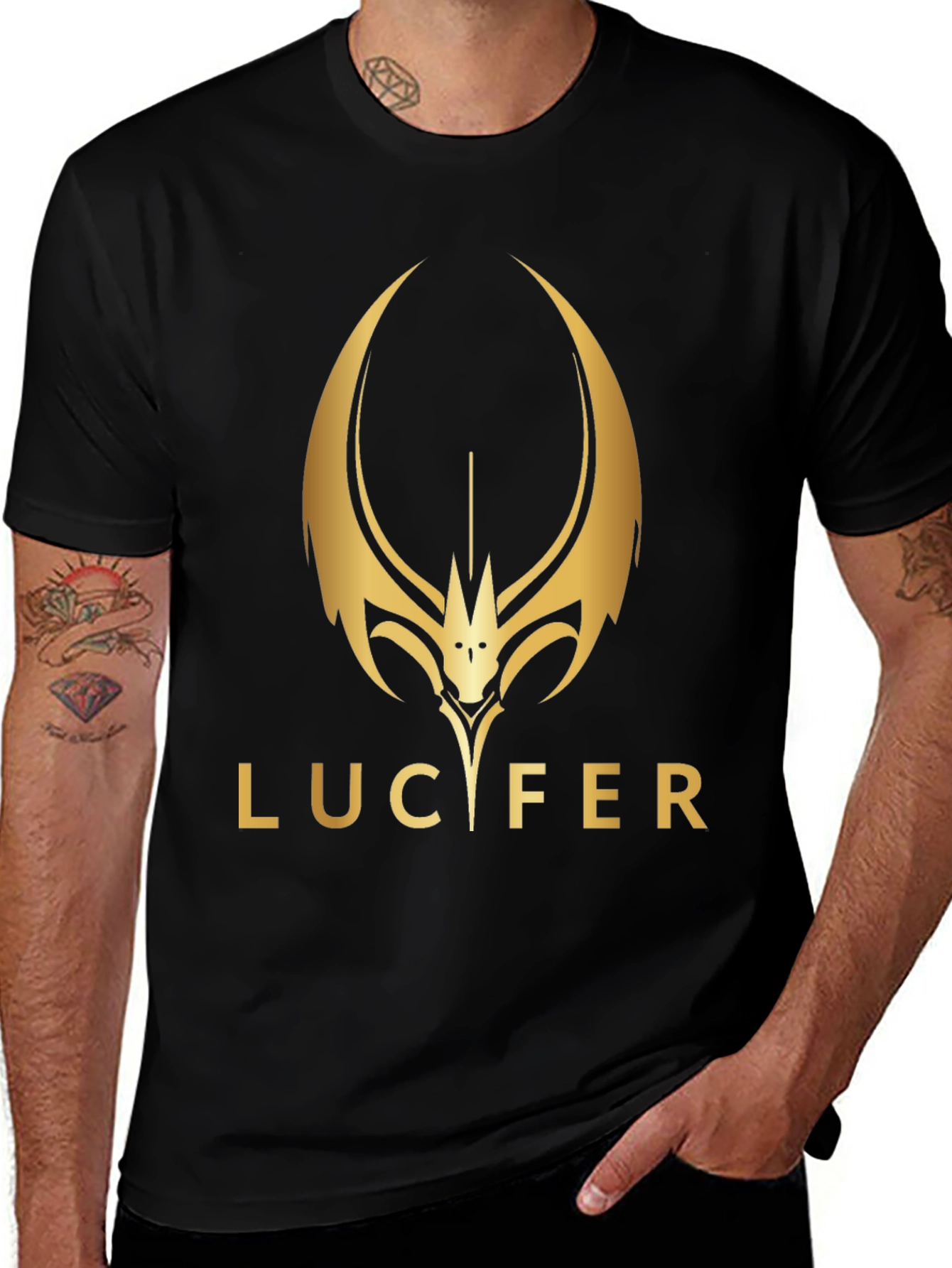 Lucifer Graphic T-Shirt - Gold Logo Print