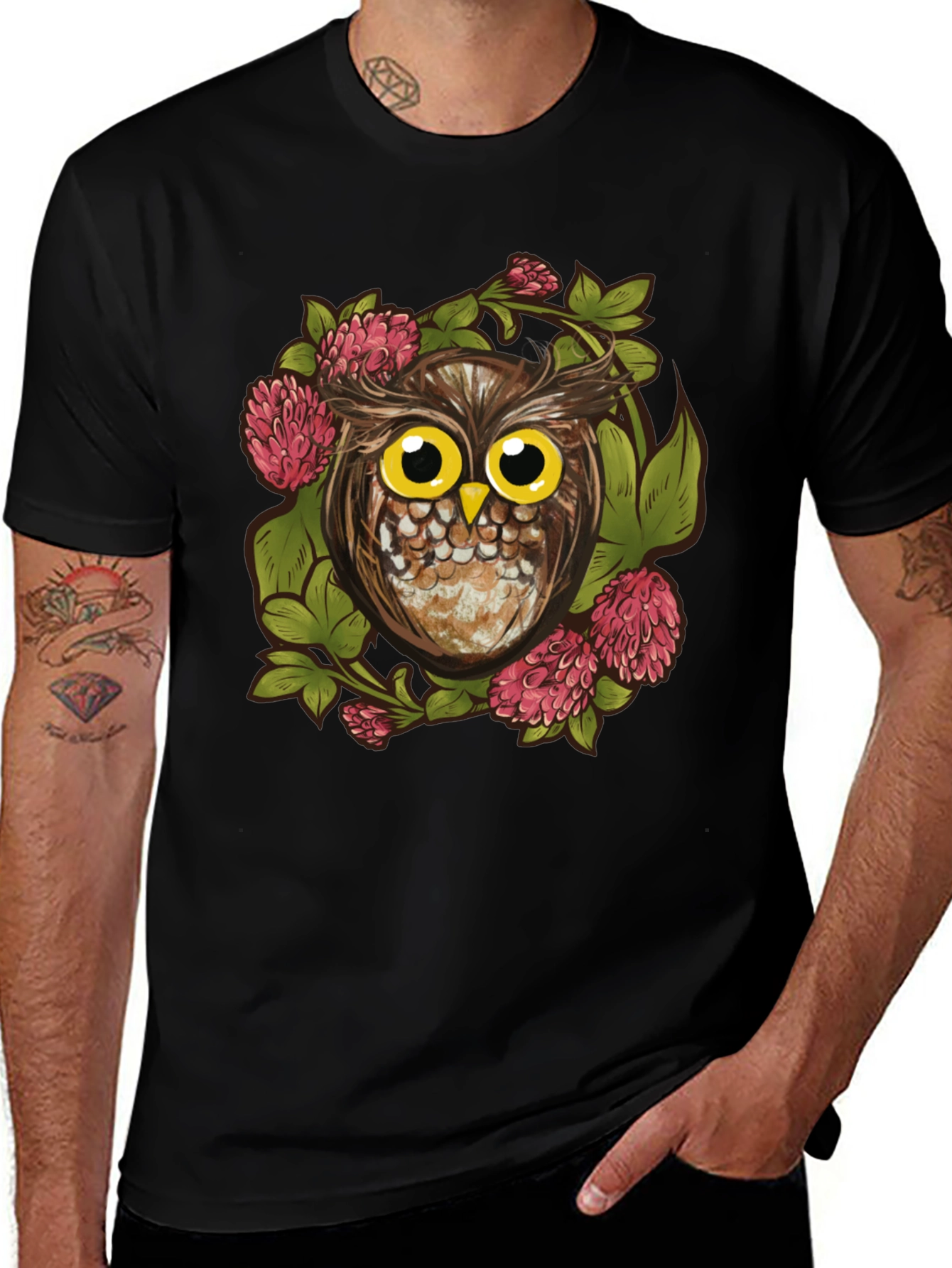 Variant 29 of Owl & Clover Graphic Tee - Men's Black T-Shirt