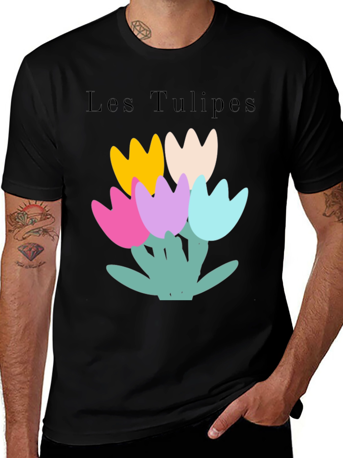 Black Les Tulipes Graphic Tee - Stylish Casual Wear main image