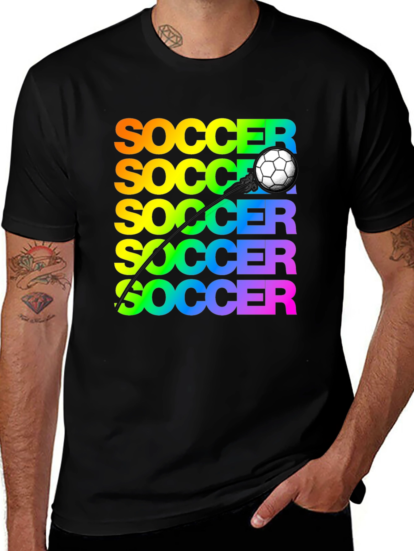 Black Soccer Rainbow Graphic T-Shirt main image