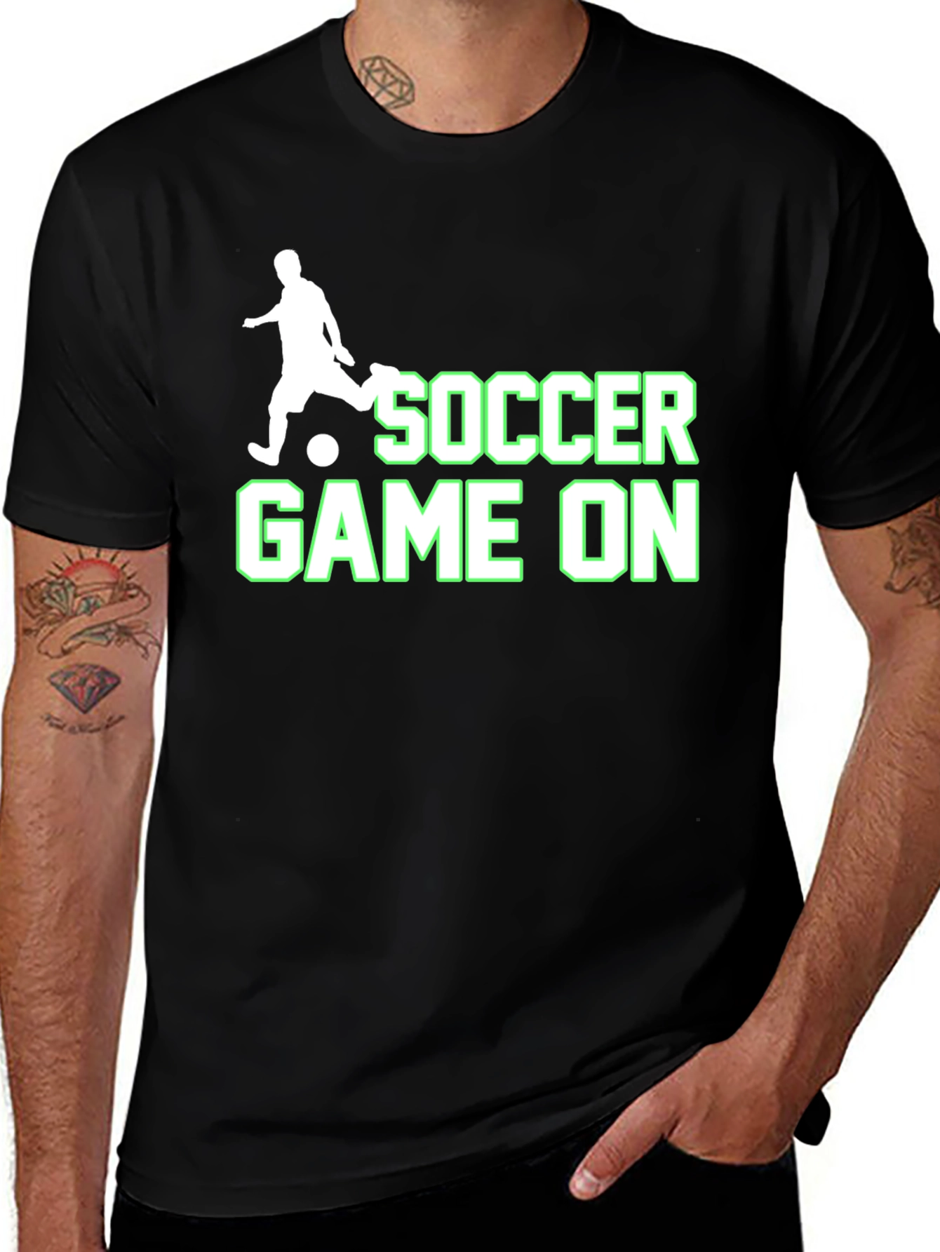 Soccer Game On Black T-Shirt