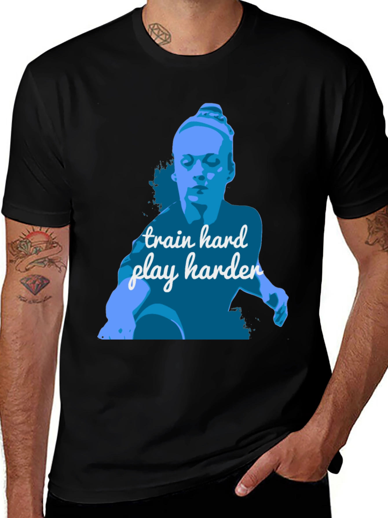 Variant 20 of Train Hard Play Harder Black Graphic Tee