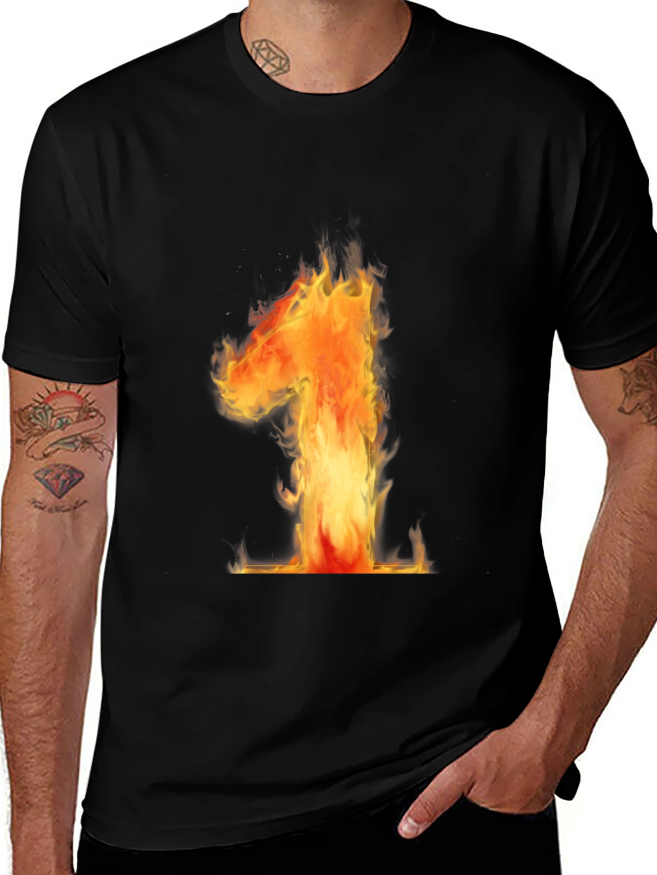 Variant 23 of Fiery Number One Graphic Tee - Black Cotton T-Shirt